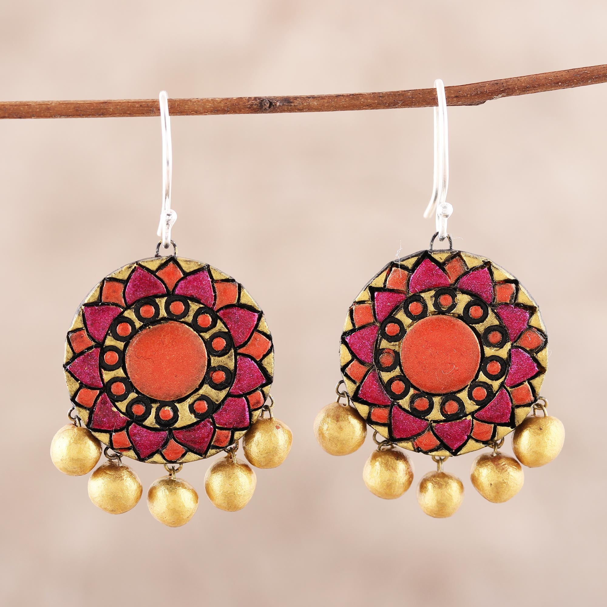 Premium Mandala Floral Ceramic Dangle Earrings – Handcrafted Indian Jewelry