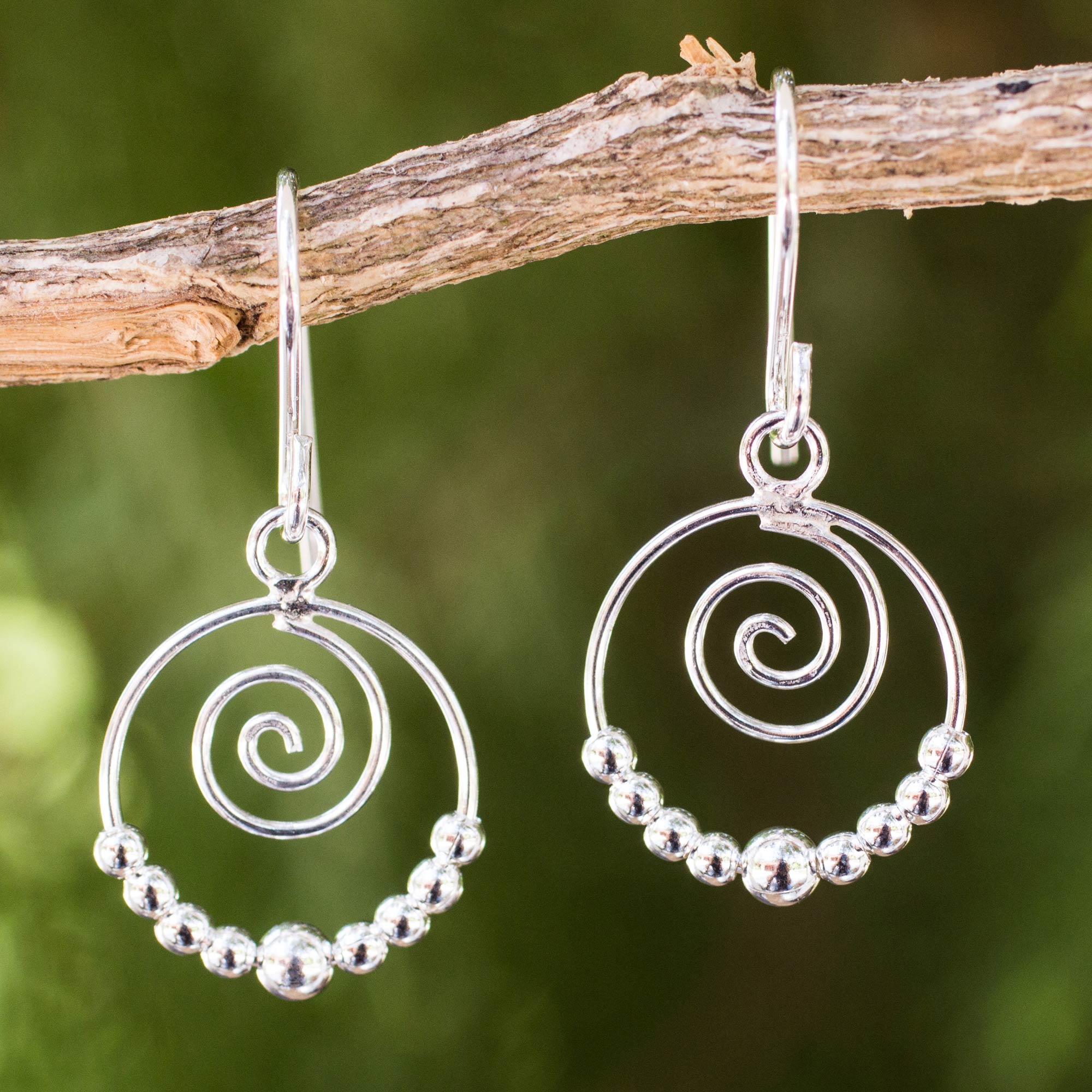 Premium Whirl Handcrafted Sterling Silver Dangle Earrings with Spirals - Contemporary Style