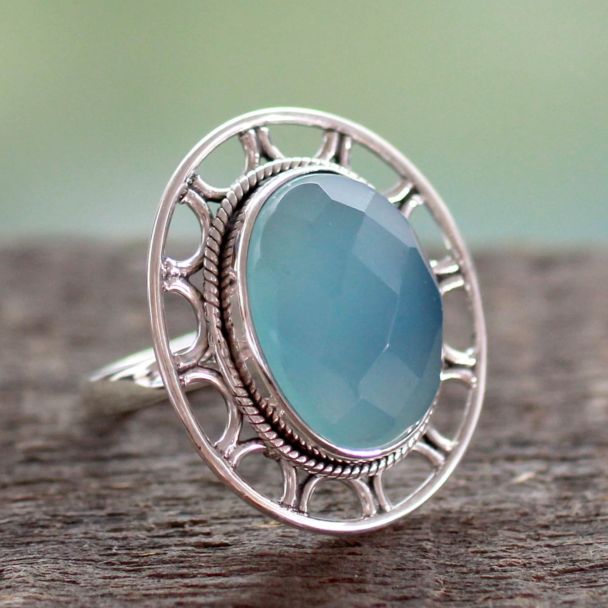 Premium Mumbai Sky Modern Silver Ring with Blue Chalcedony