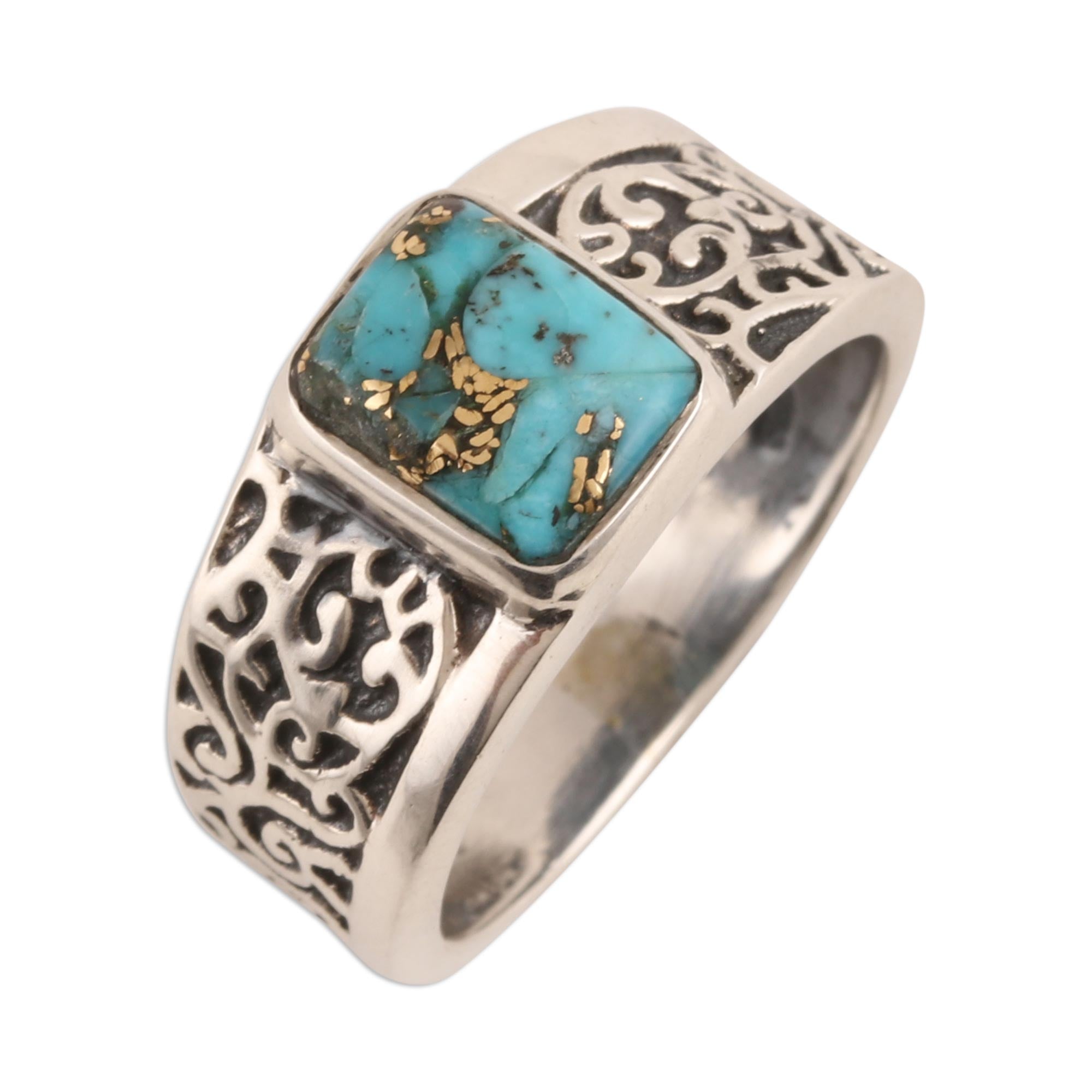 Premium Bold Vine Men's Sterling Silver Turquoise Band Ring - Ultimate Style Statement