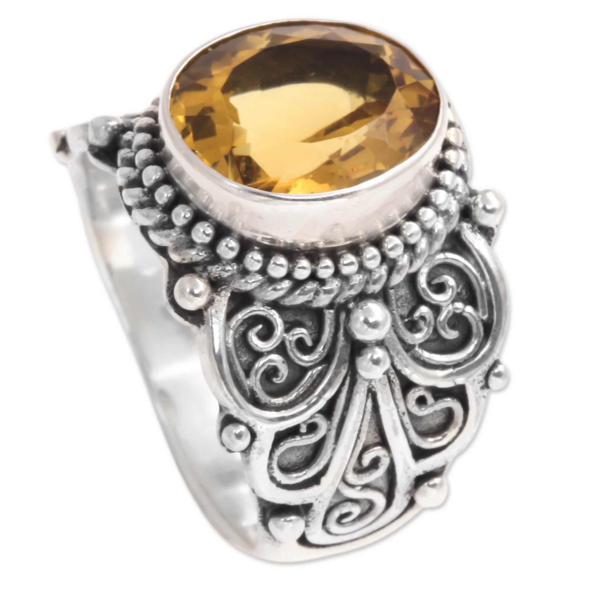 Premium Golden Citrine Sterling Silver Cocktail Ring – Handcrafted in Bali