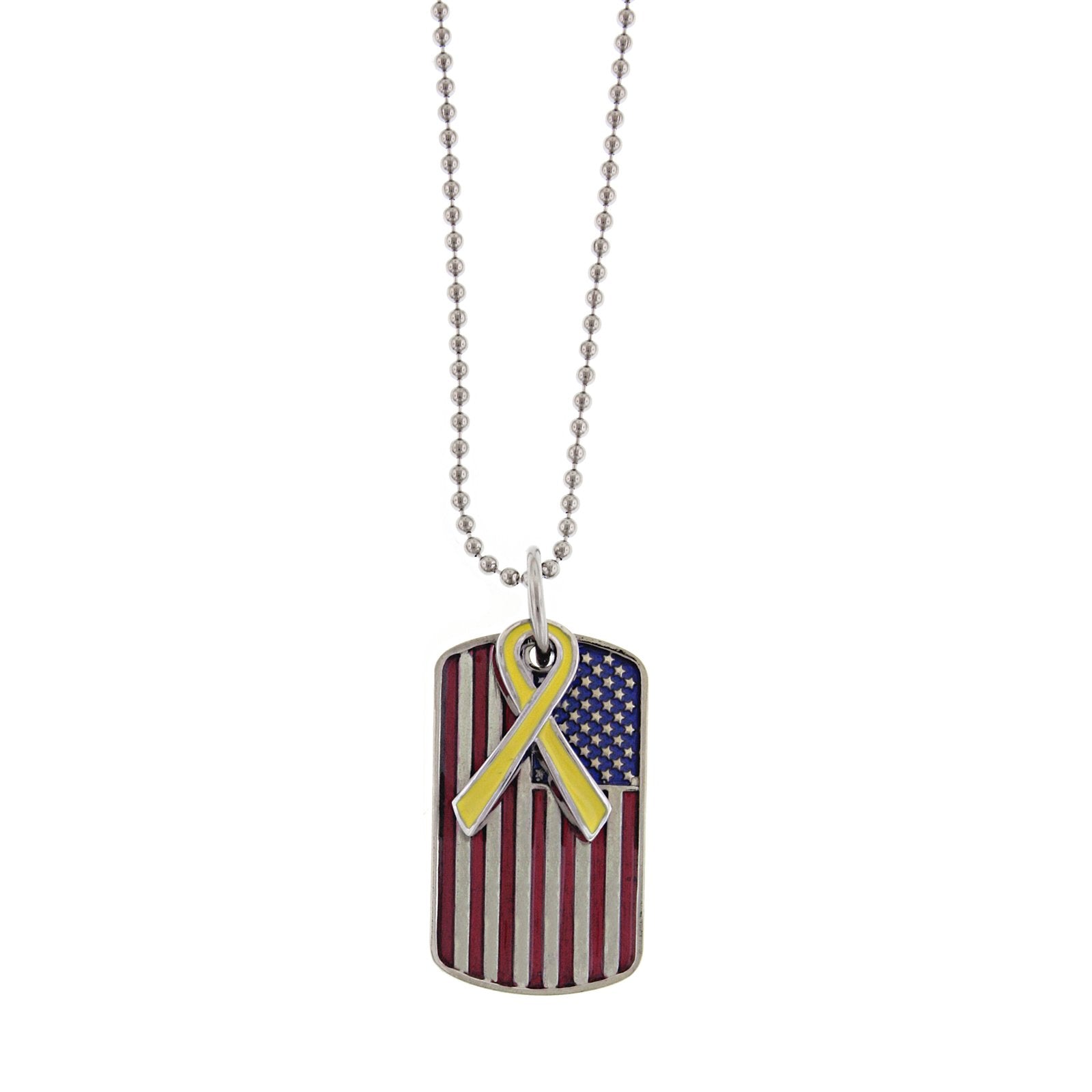 Premium 1928 Jewelry® Silver-Tone Enameled Flag Dog Tag with Yellow Ribbon Necklace – 24