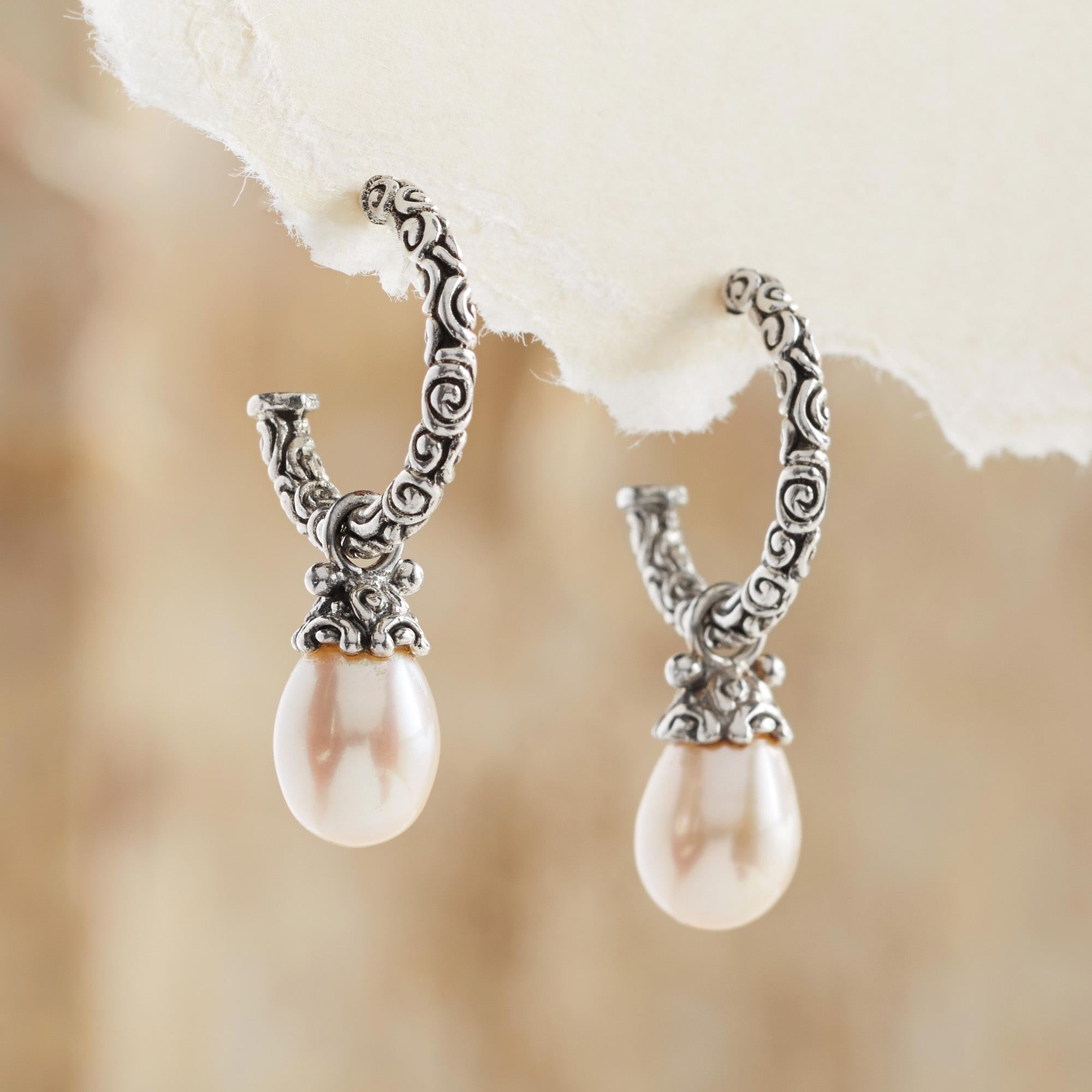 Premium Blushing Rose Pearl Bridal Earrings – Handcrafted Sterling Silver