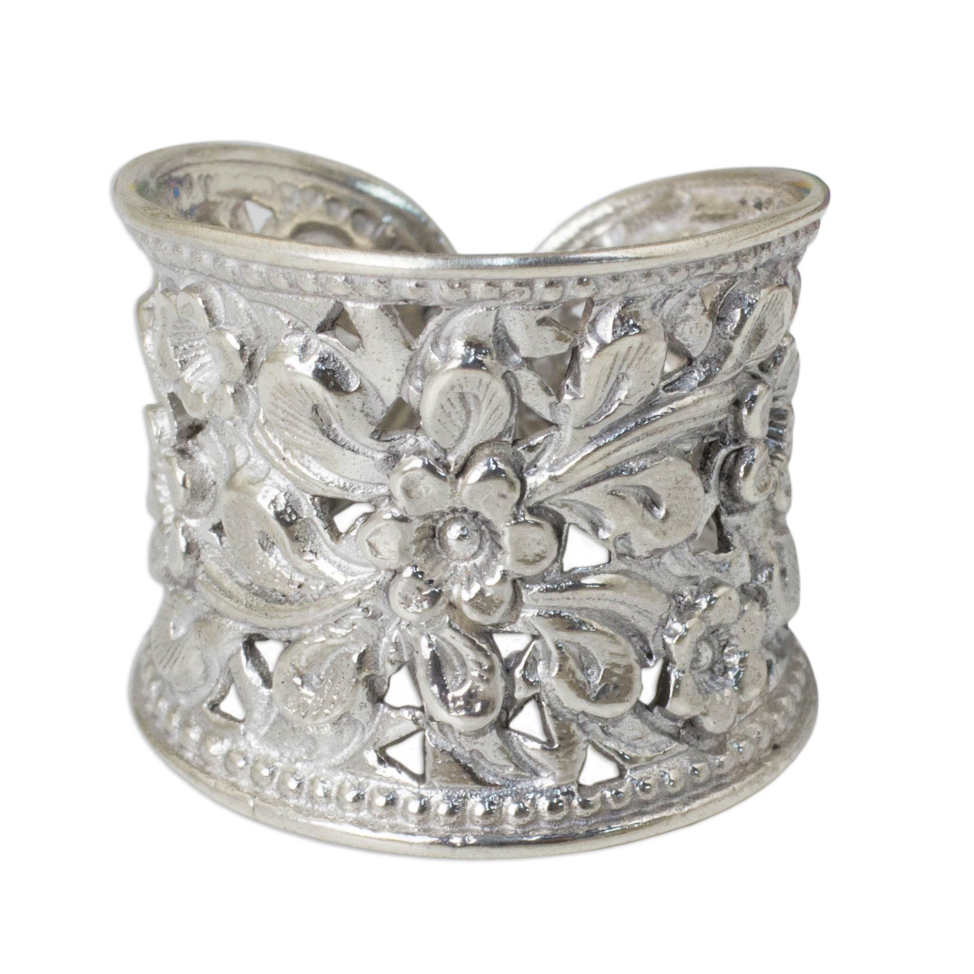 Premium Mae Ping Jasmine Floral Band Ring - Handcrafted Elegance