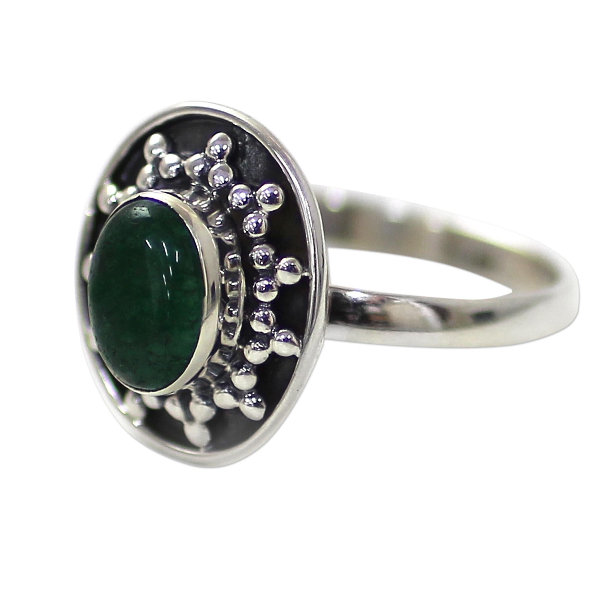 Premium Misty Sun Sterling Silver Green Quartz Statement Ring - Handcrafted in India