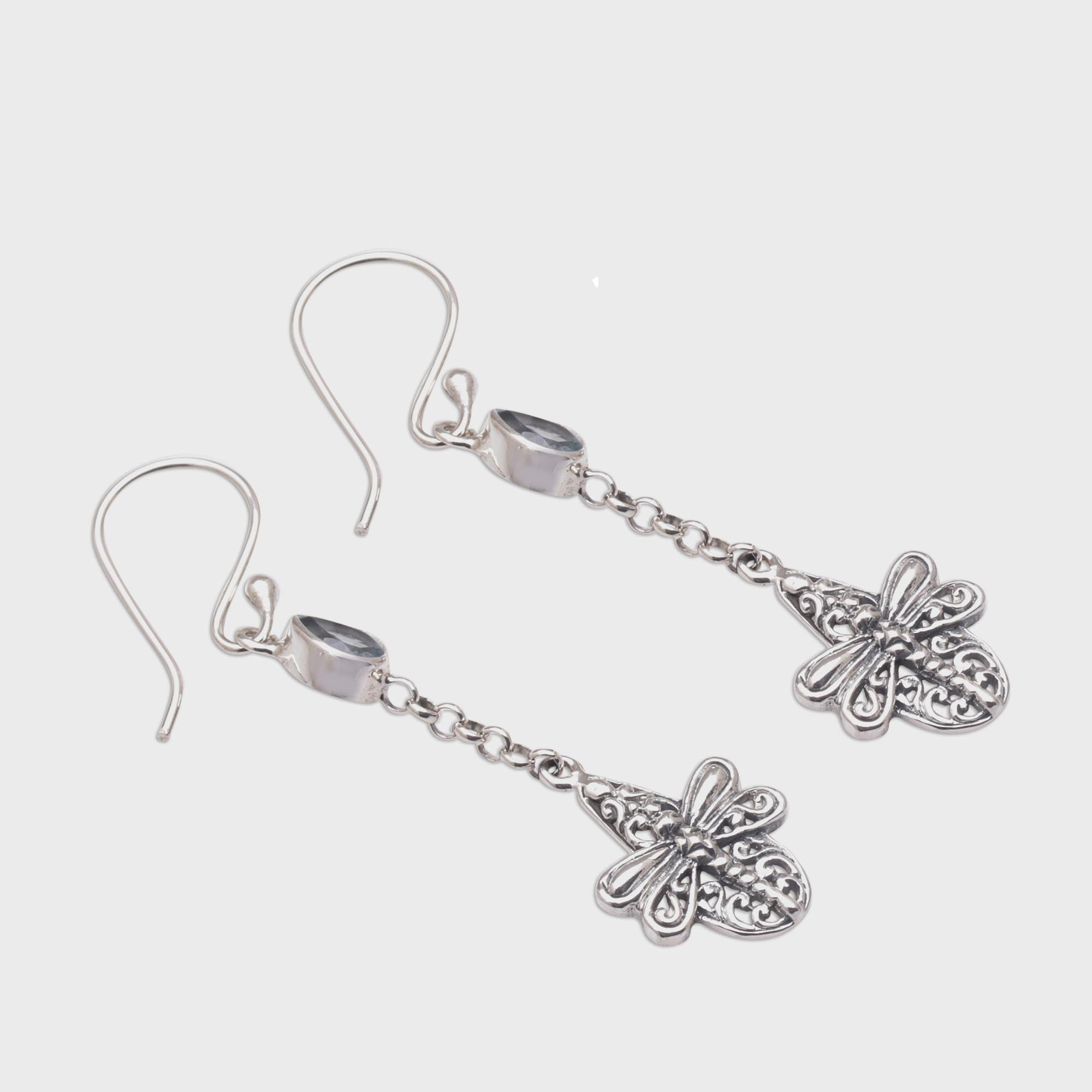 Premium Dragonfly Altar Earrings – Handmade 925 Sterling Silver with Blue Topaz