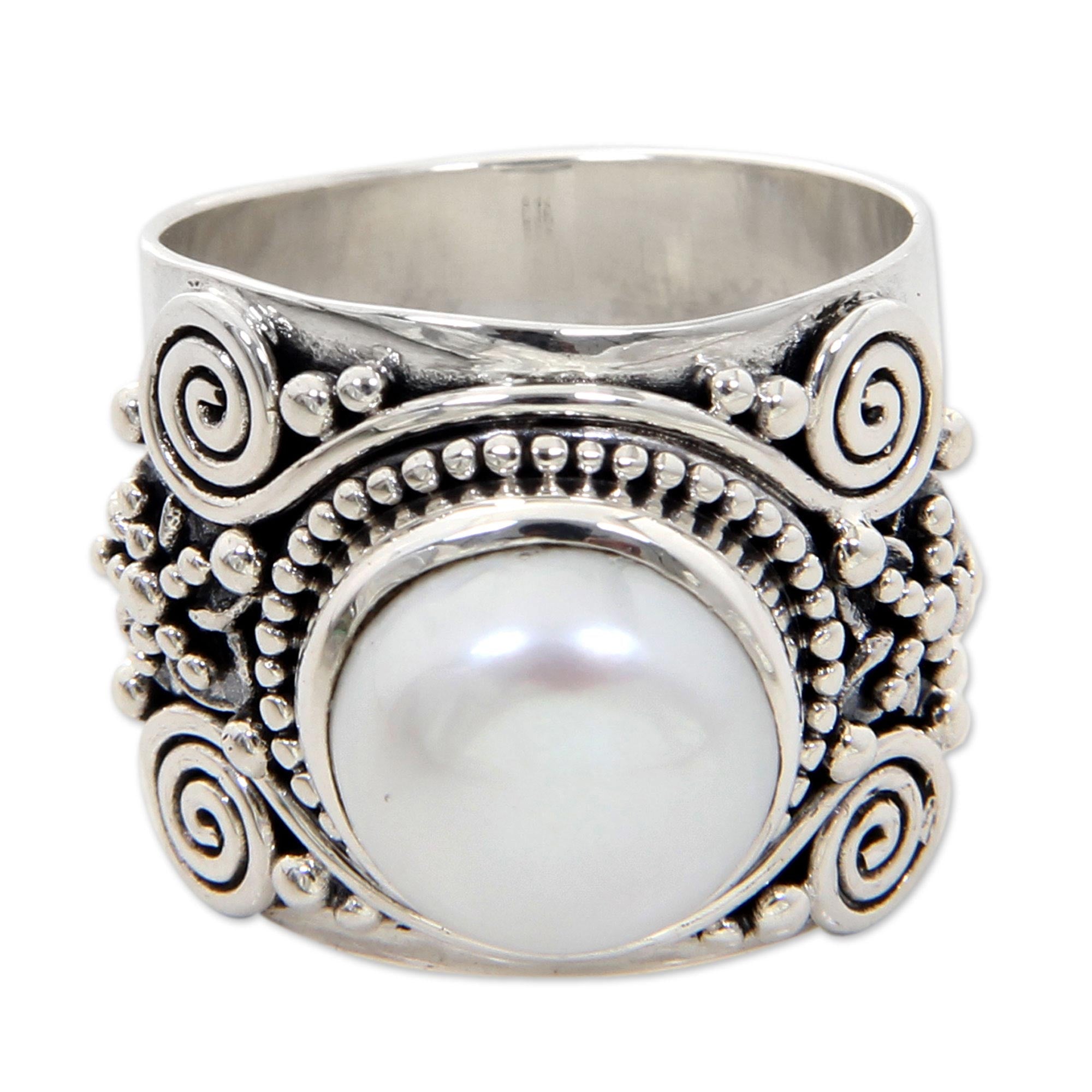 Premium White Frangipani Sterling Silver & Pearl Cocktail Ring