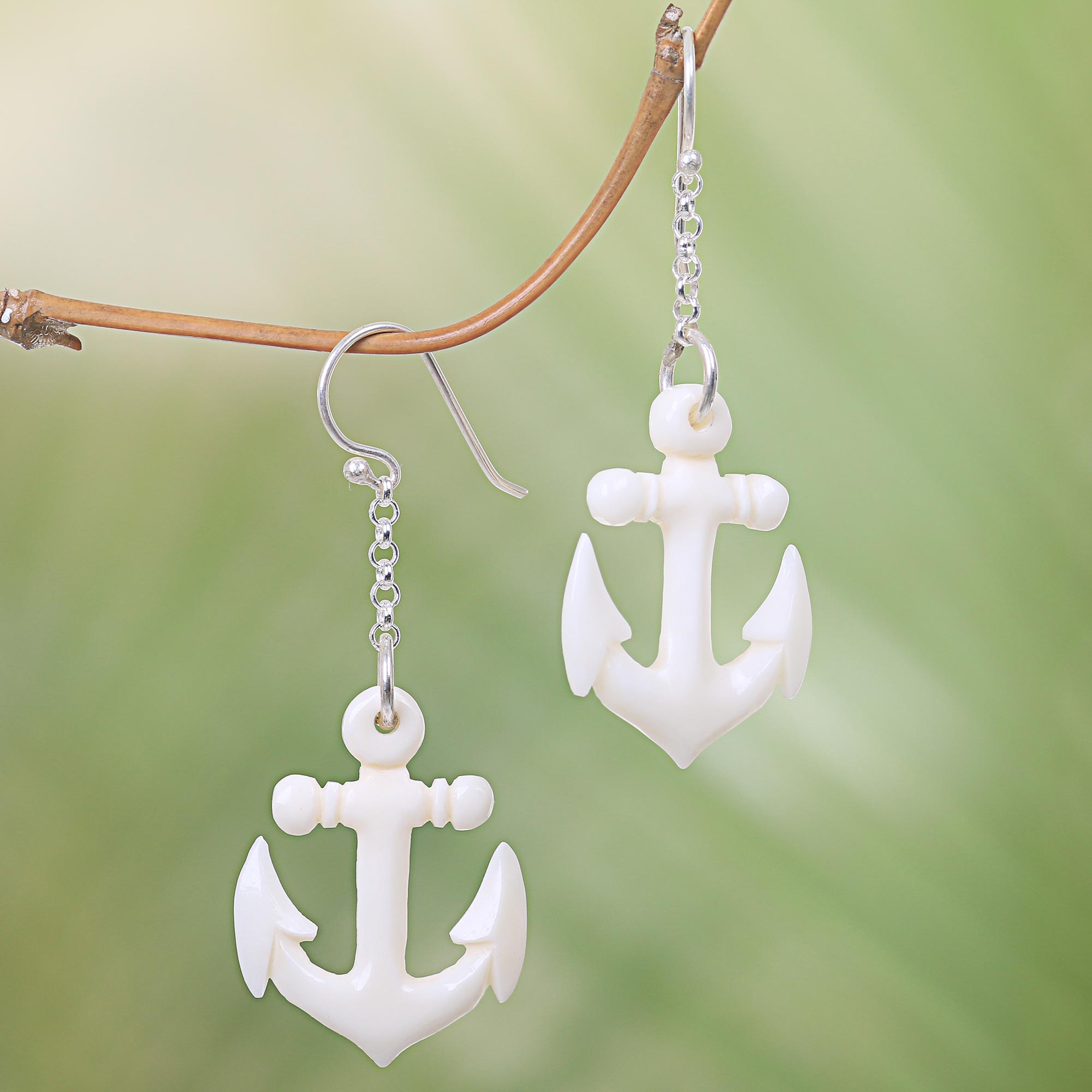 Premium Hand-Carved Bone Anchor Earrings - Bali Artisan Jewelry Collection