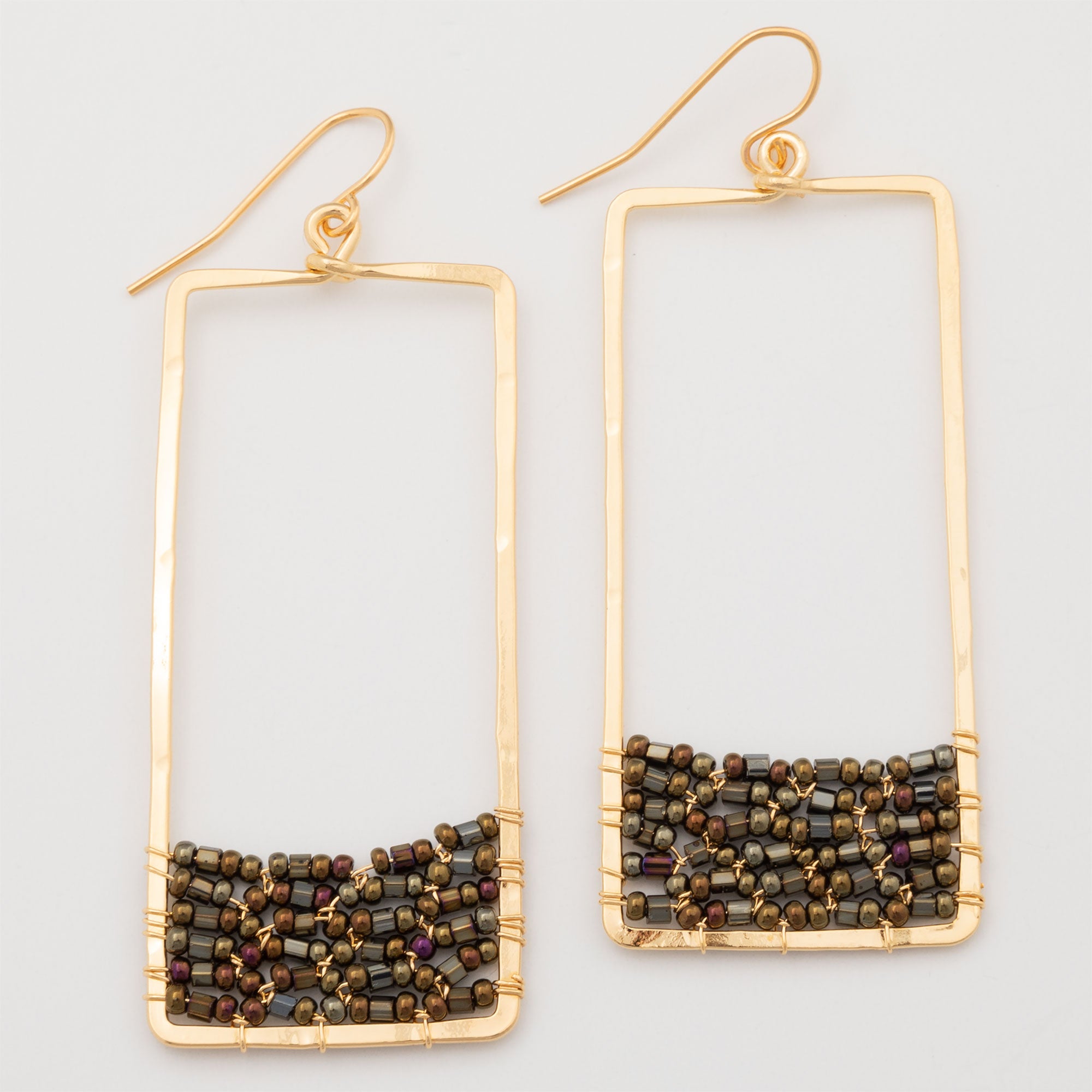 Premium Golden Rectangle & Crystal Drop Earrings