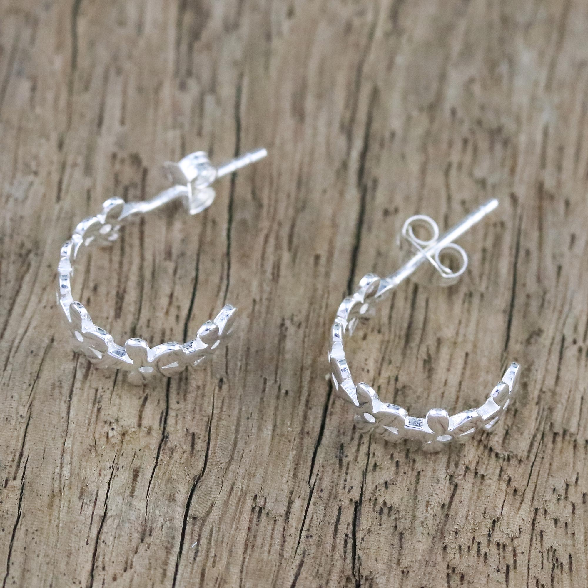 Premium Handcrafted Sterling Silver Floral Half-Hoop Earrings by Lalana