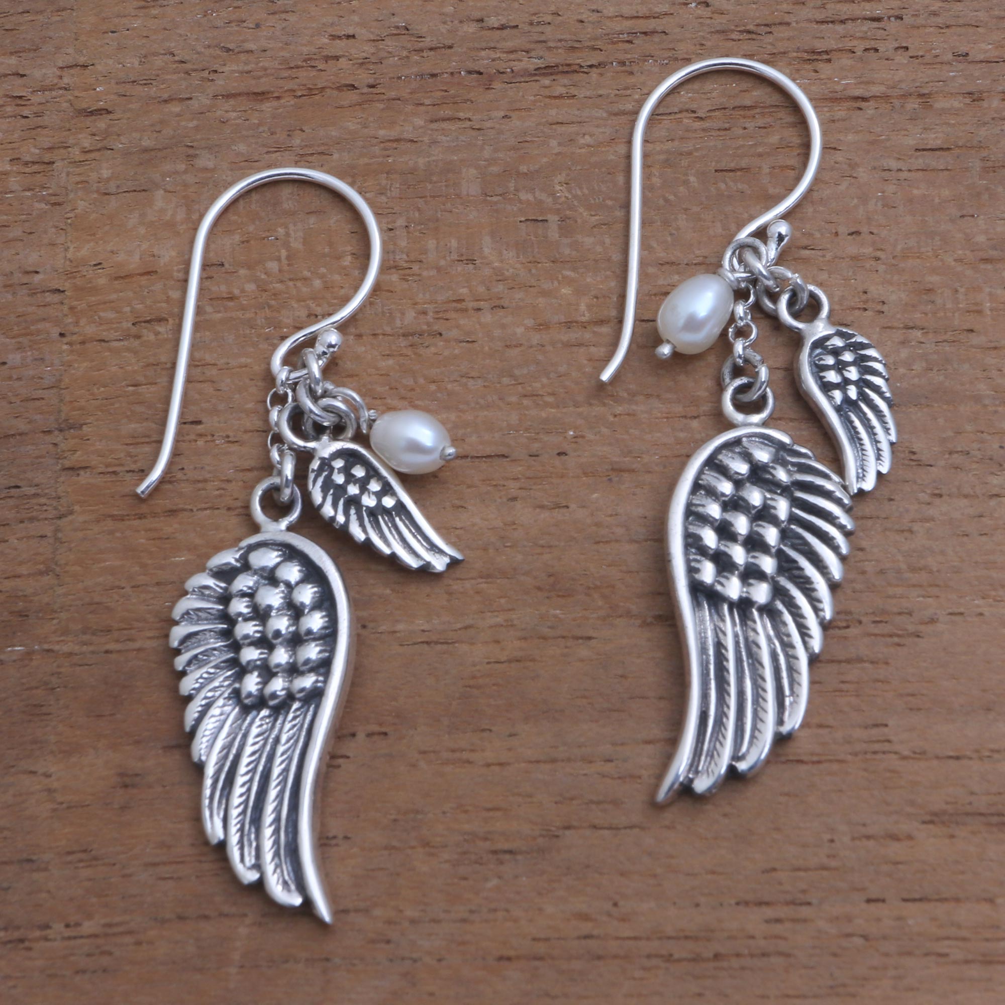 Premium Winged Glow Cultured Pearl Dangle Earrings – Handcrafted in Bali