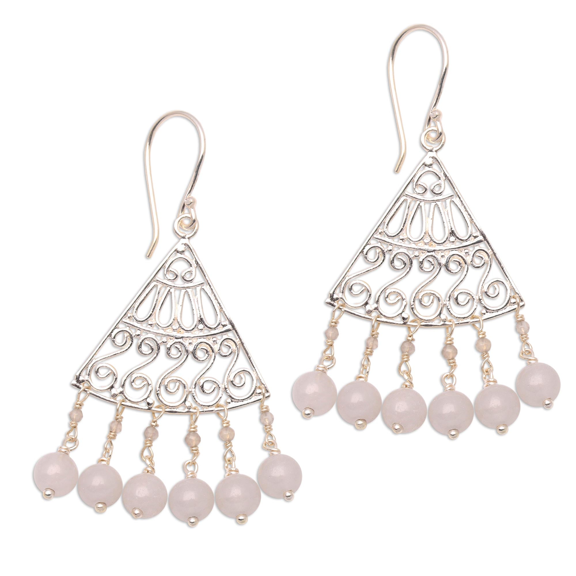 Premium Moonstone Spiral Chandelier Earrings - Handcrafted in Bali