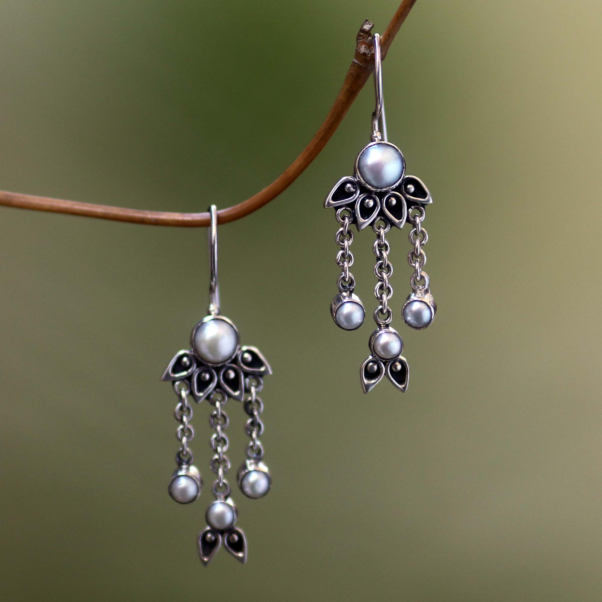 Premium Moonlight Lotus Pearl Chandelier Earrings - Handcrafted Sterling Silver