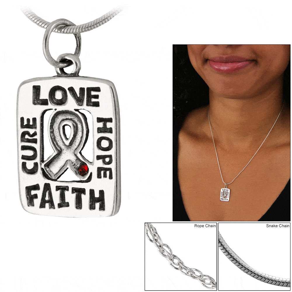 Premium Sterling Silver Diabetes Awareness Necklace - Love, Cure, Hope, Faith