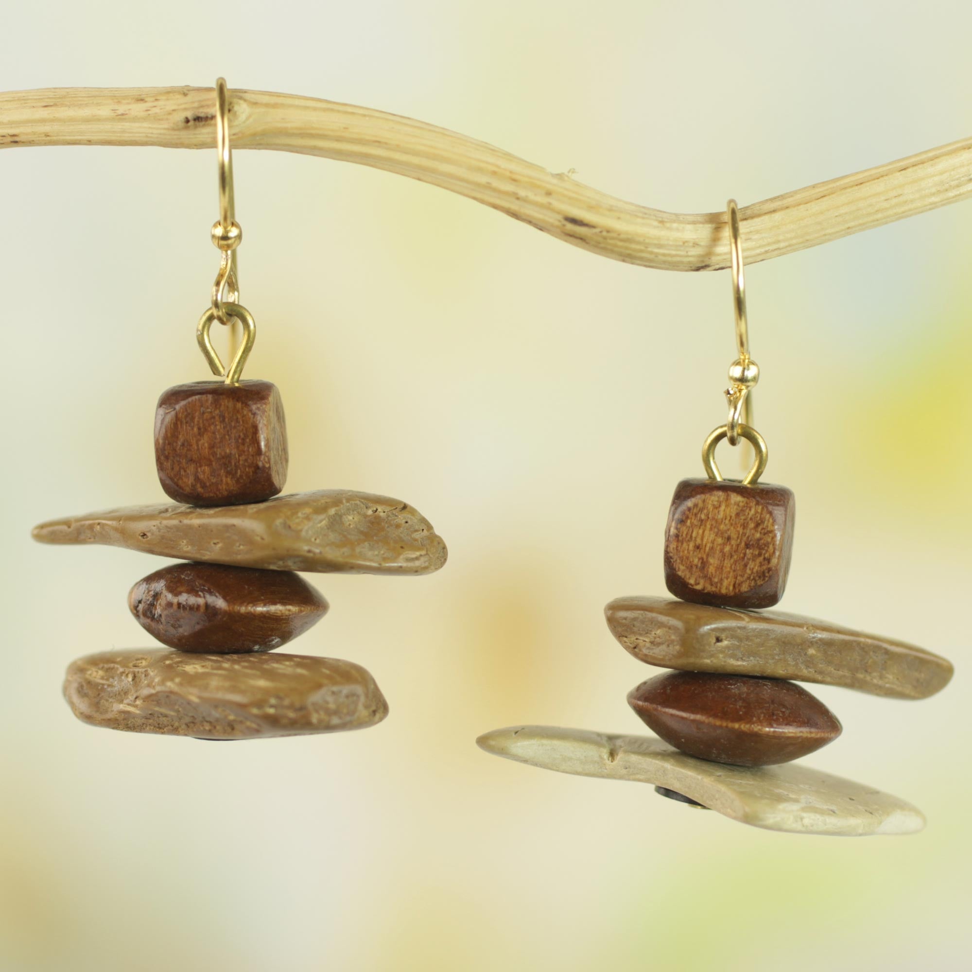 Premium Handcrafted African Monolith Earrings – Sese Wood & Coconut Shell Design