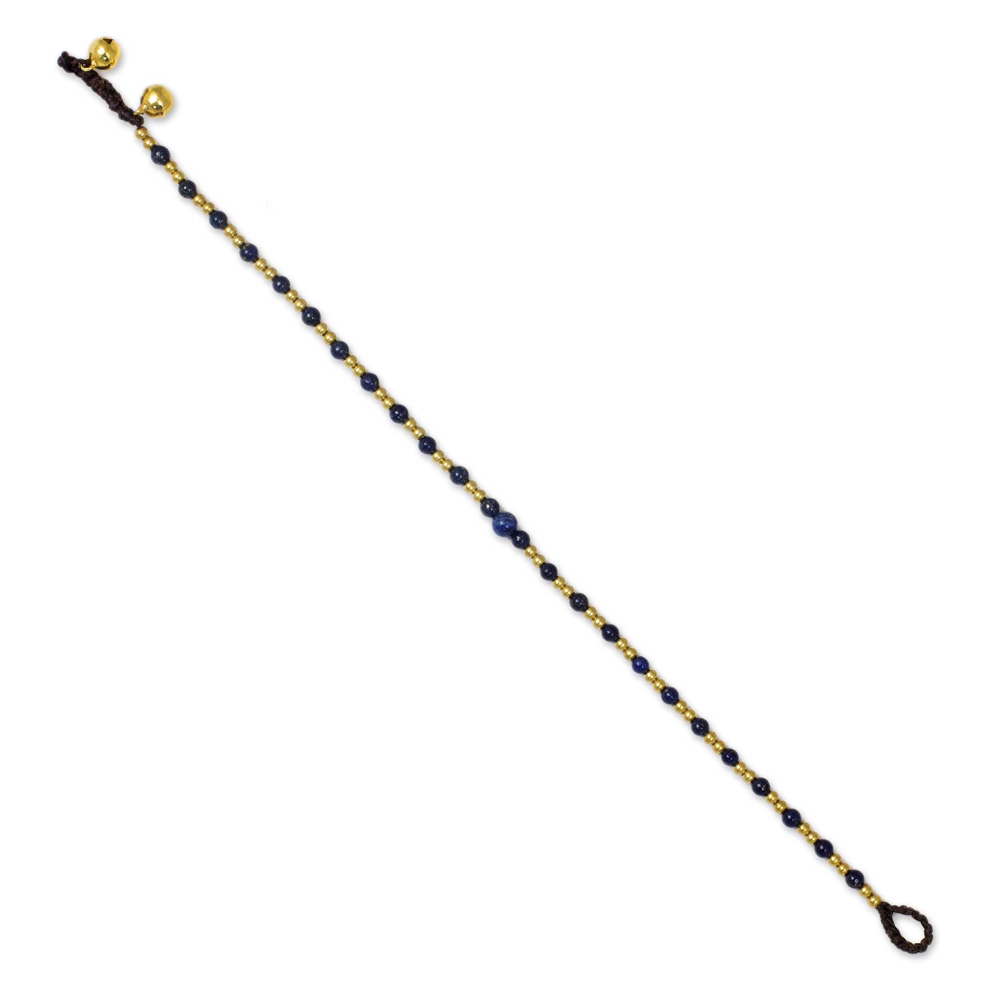 Premium Lapis Lazuli Brass Bead Anklet with Tinkling Bells