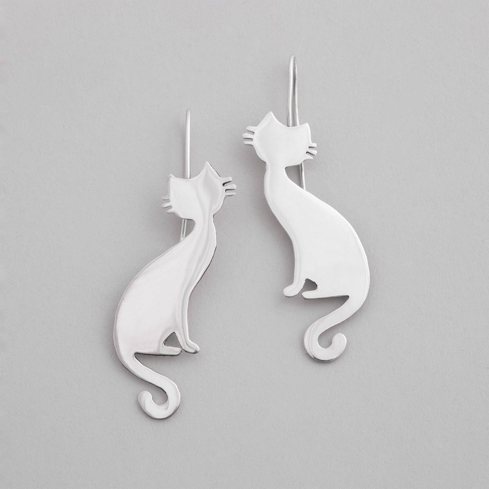 Premium Sterling Silver Cat Earrings - Elegant Feline Silhouette