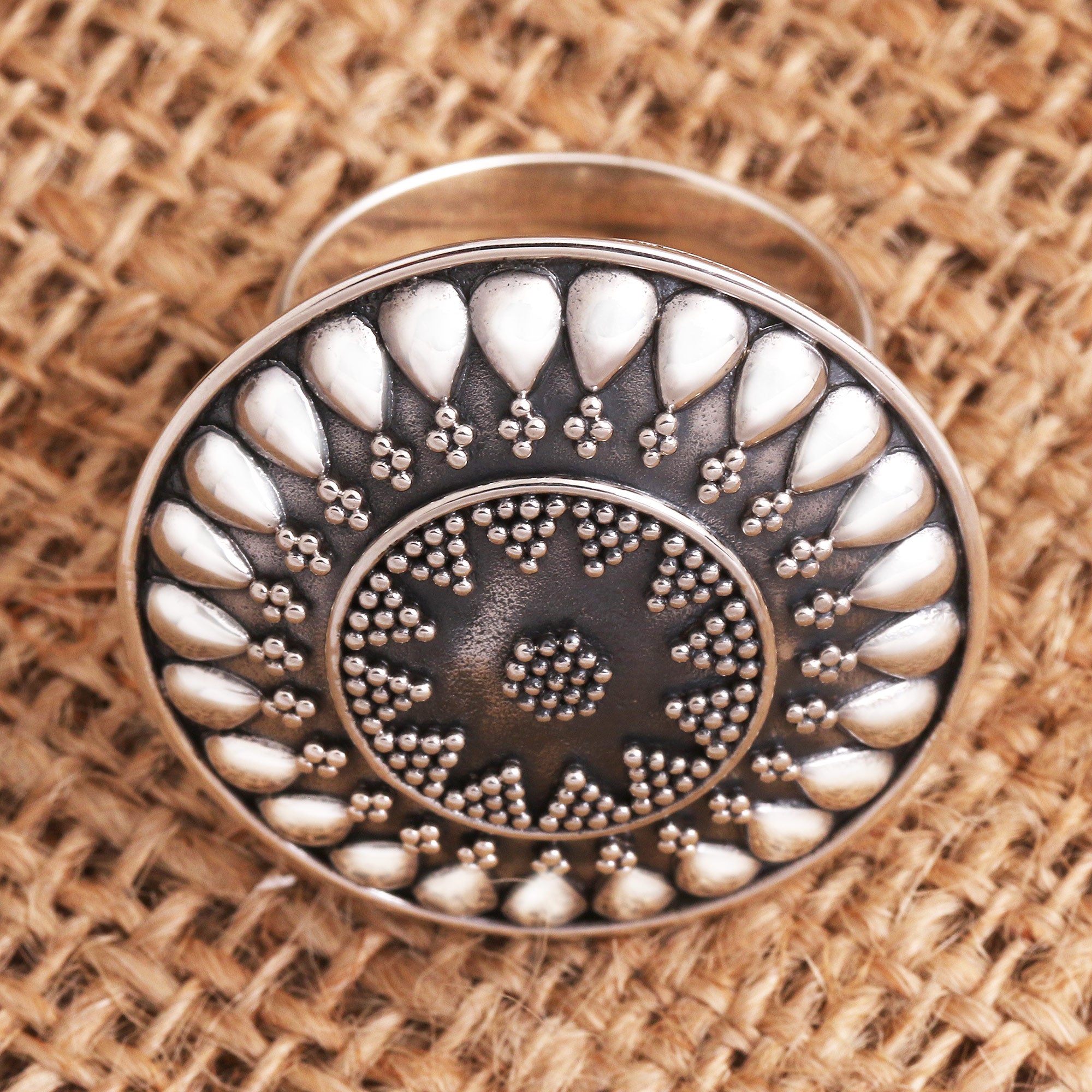 Premium Solar Flair Oxidized Sterling Silver Sun Cocktail Ring