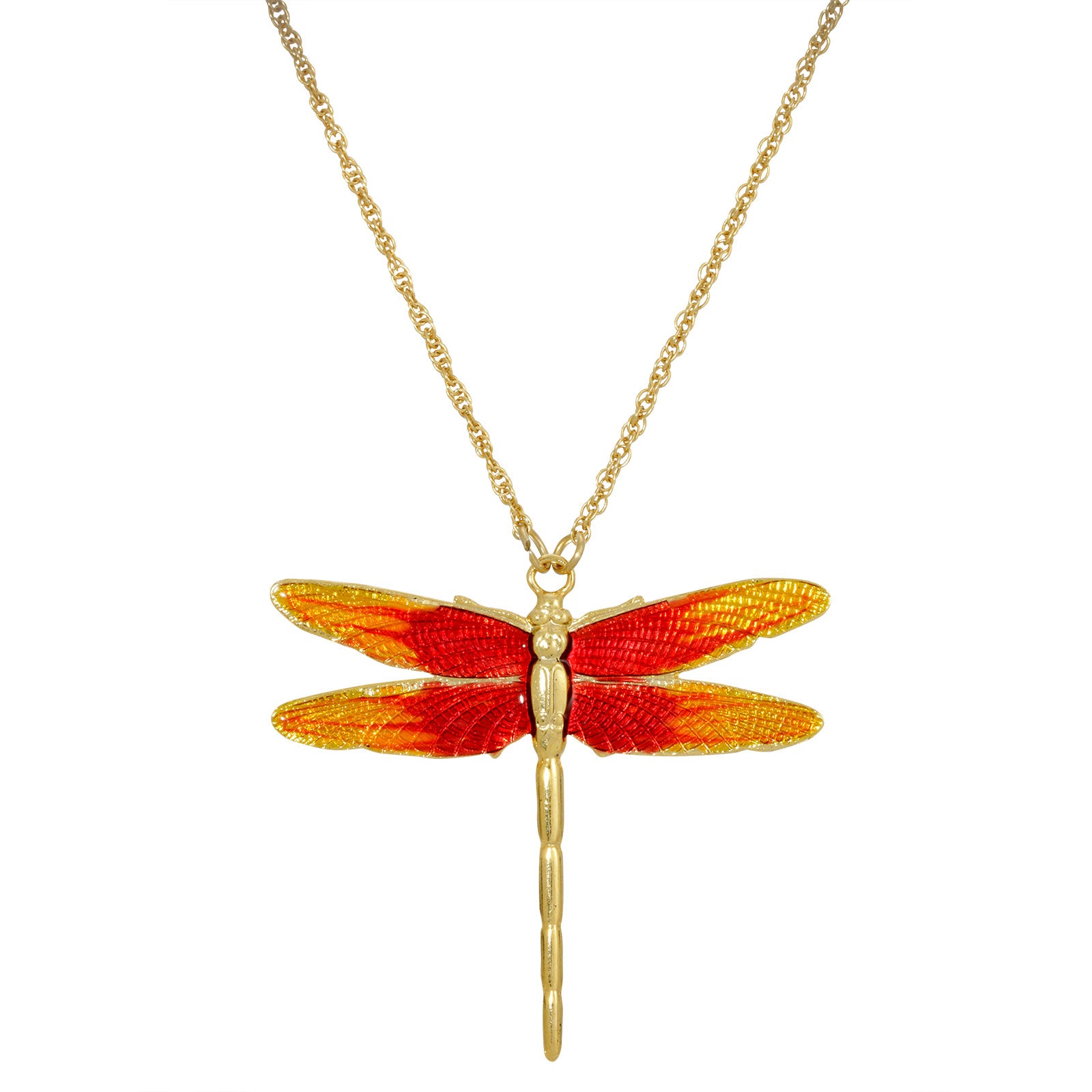 Premium 1928 Jewelry® Gold-Tone Orange Enamel Dragonfly Pendant Necklace - Adjustable 16