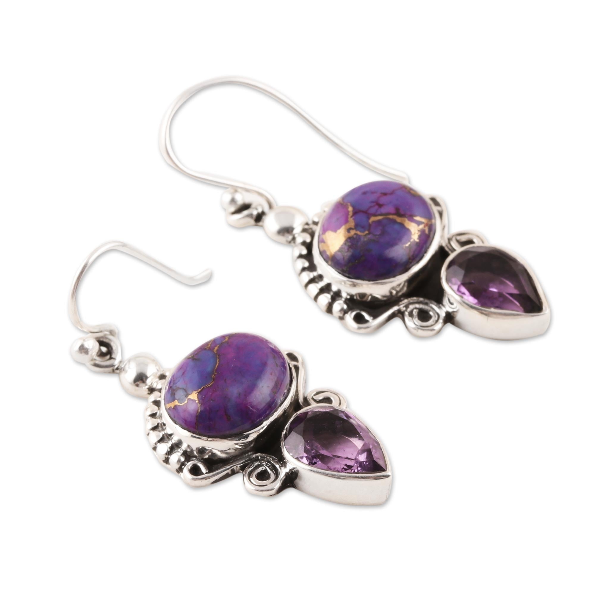 Premium Allure Sterling Silver & Amethyst Earrings - Handcrafted in India