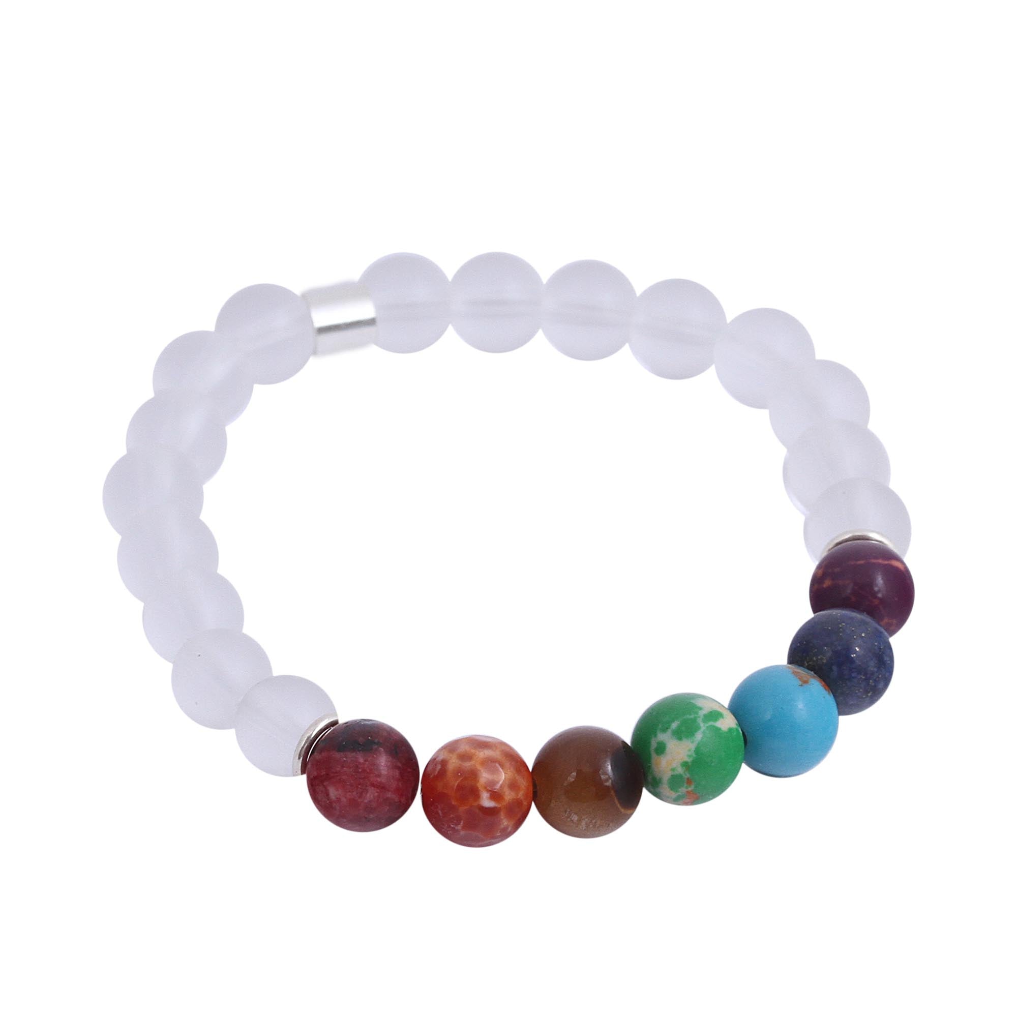 Premium Seven Chakras Bracelet in White Agate & Tiger's Eye - Handcrafted in Mexico