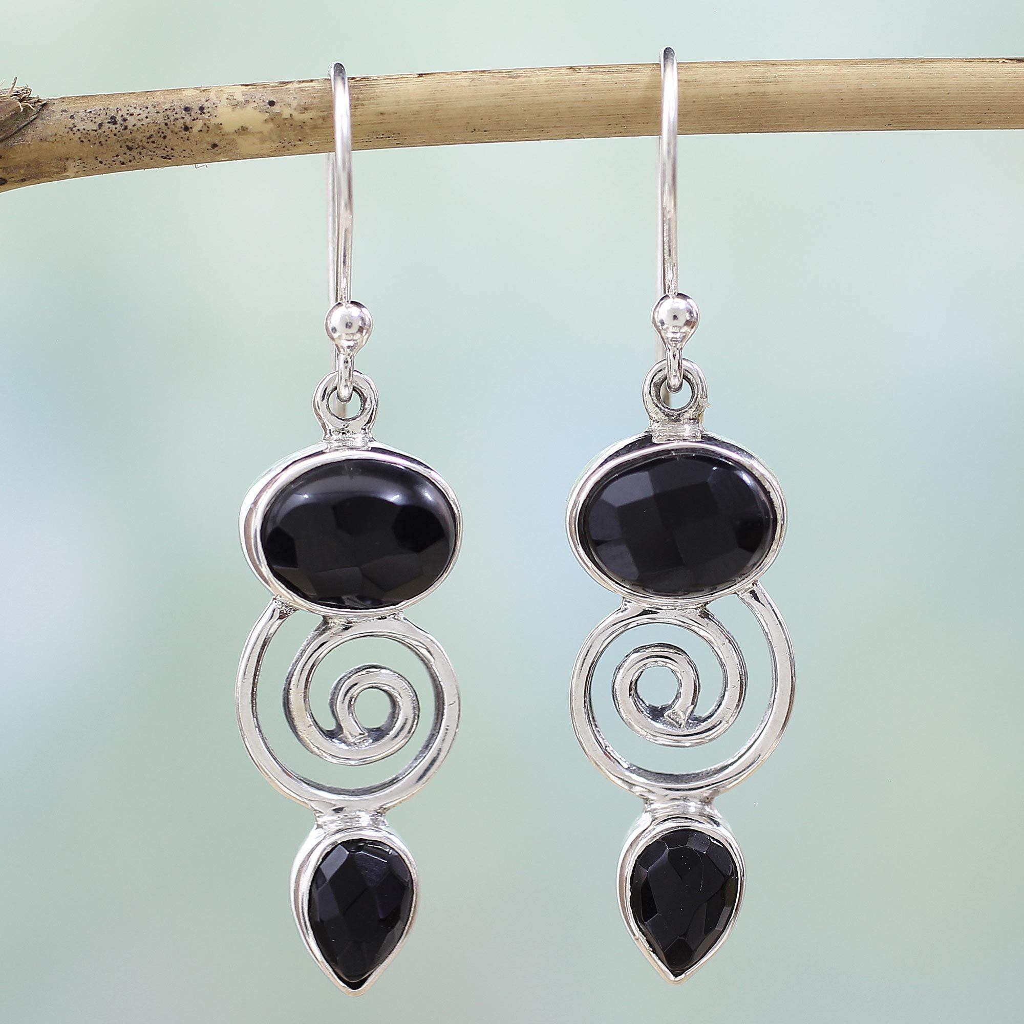 Premium Onyx & Sterling Silver Dangle Earrings - Elegant Handcrafted Jewelry