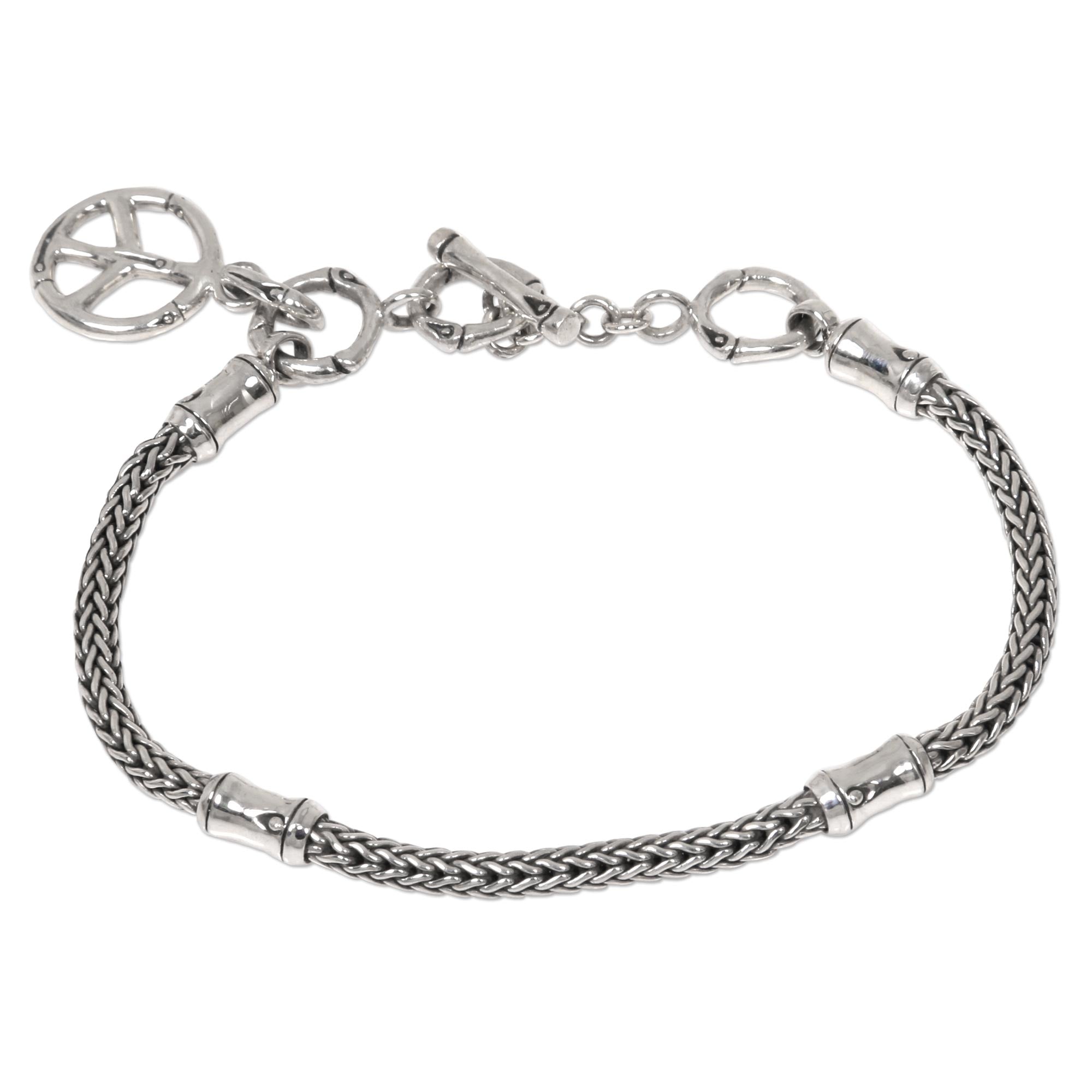 Premium Sterling Silver Peace Bamboo Bracelet – Handcrafted Charm Jewelry