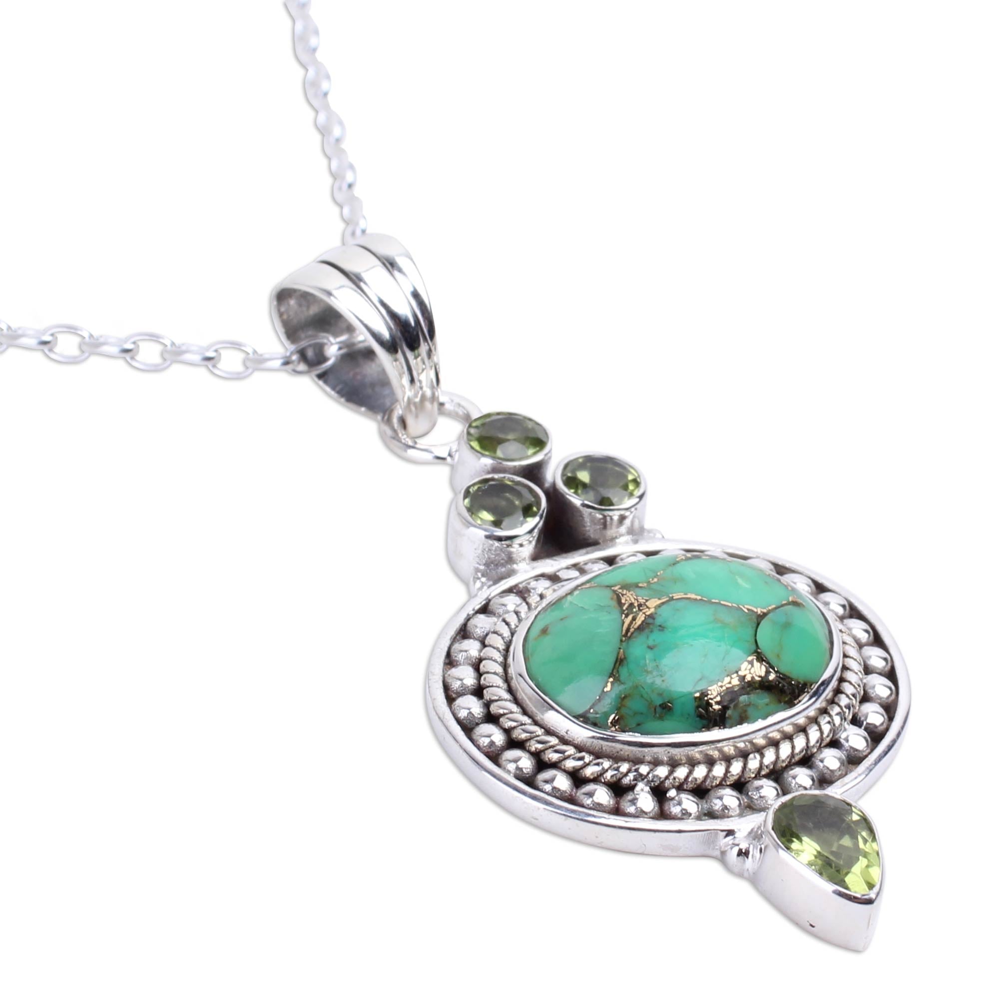 Premium Luminous Green Sky Peridot & Turquoise Pendant Necklace