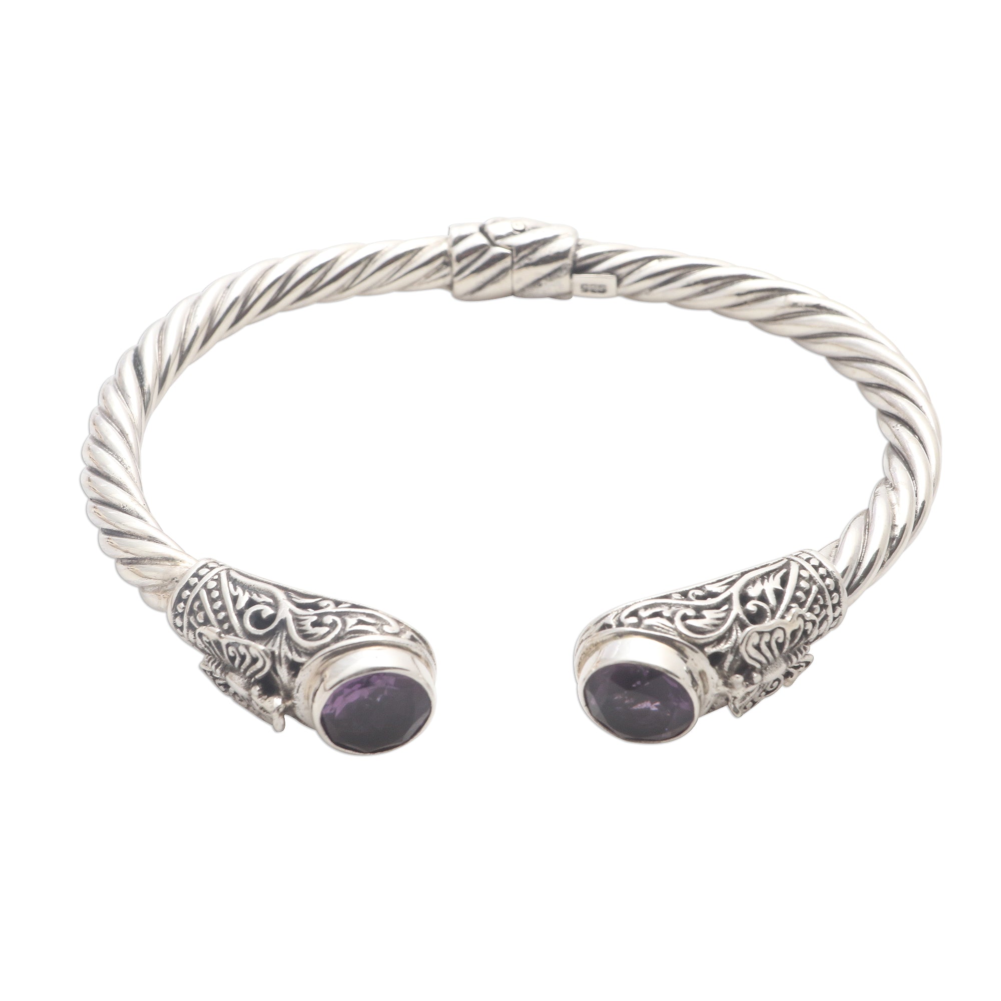 Premium Amethyst Butterfly Cuff Bracelet - Sterling Silver Elegance