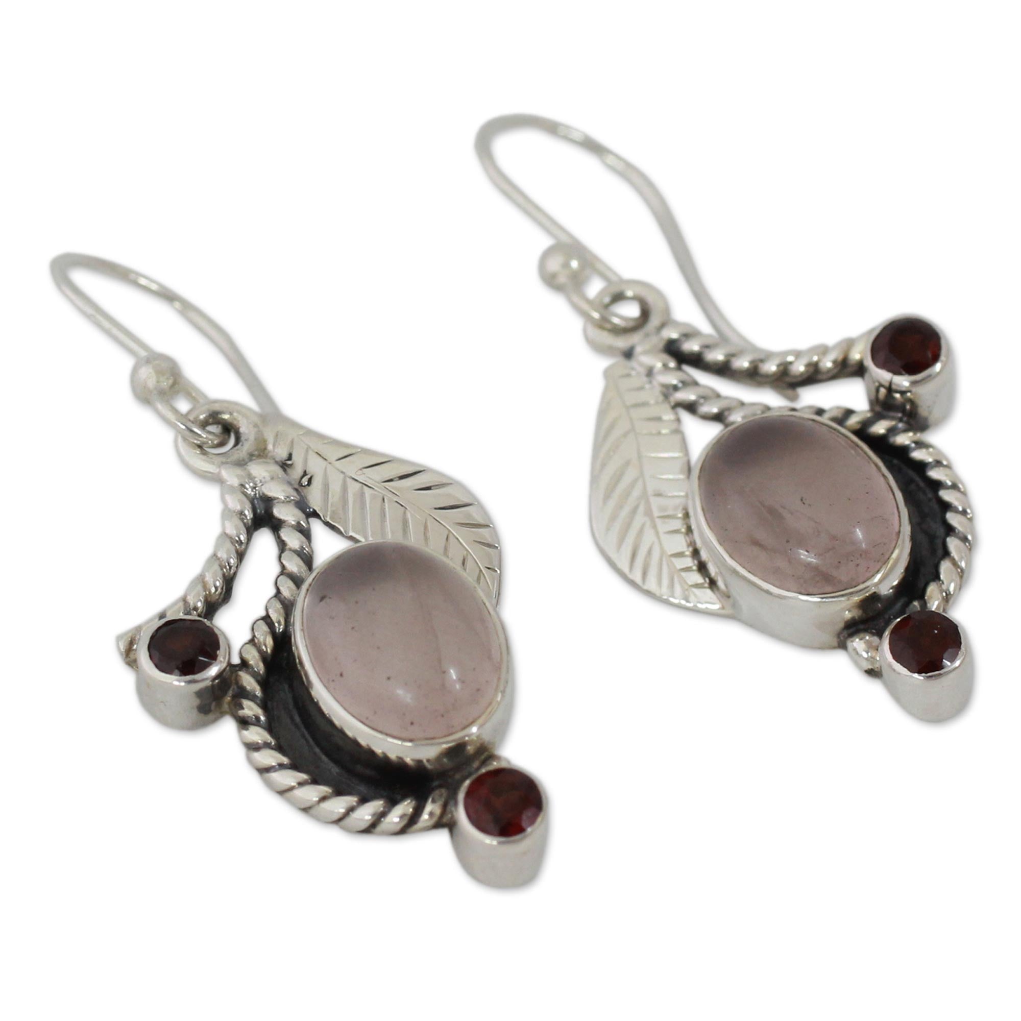 Premium Dew Blossom Handmade Earrings - Rose Quartz & Garnet