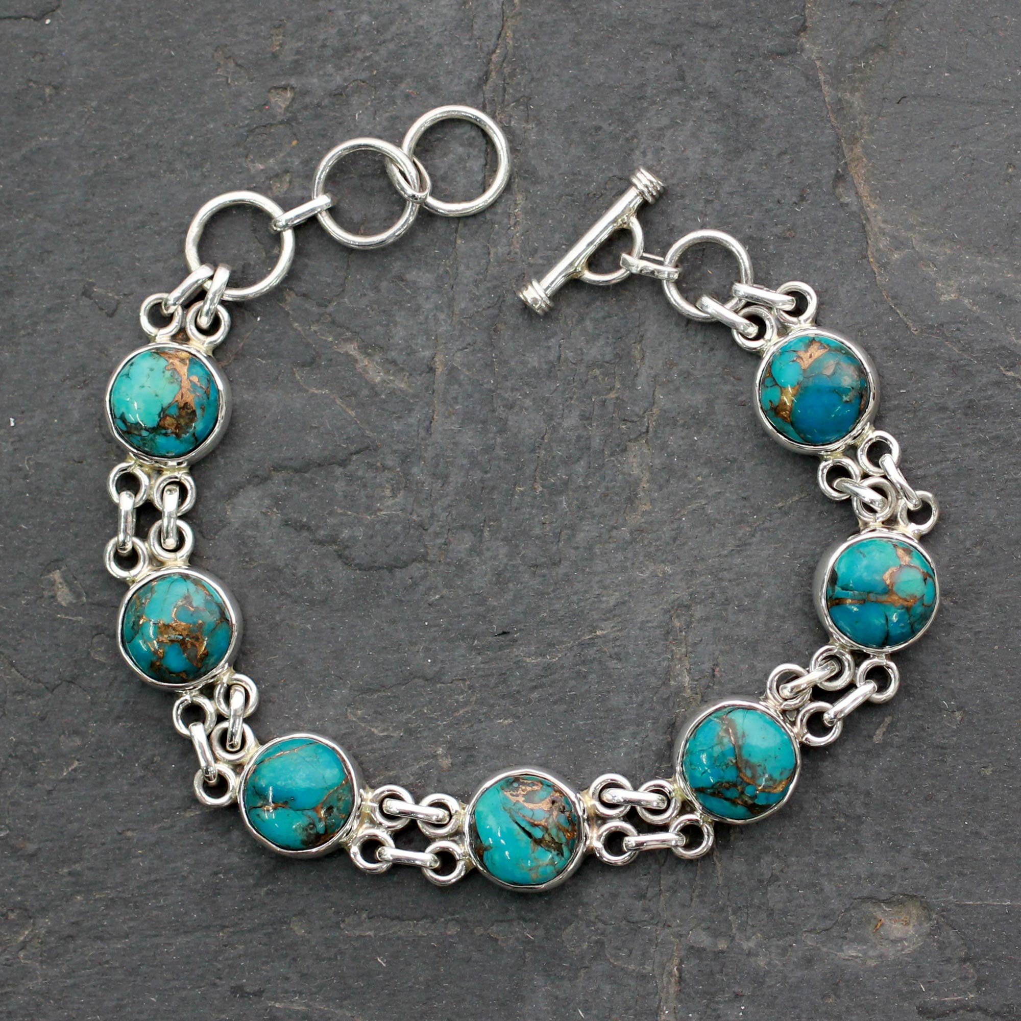 Premium Sky Paths Sterling Silver & Turquoise Bracelet - Handcrafted Indian Jewelry