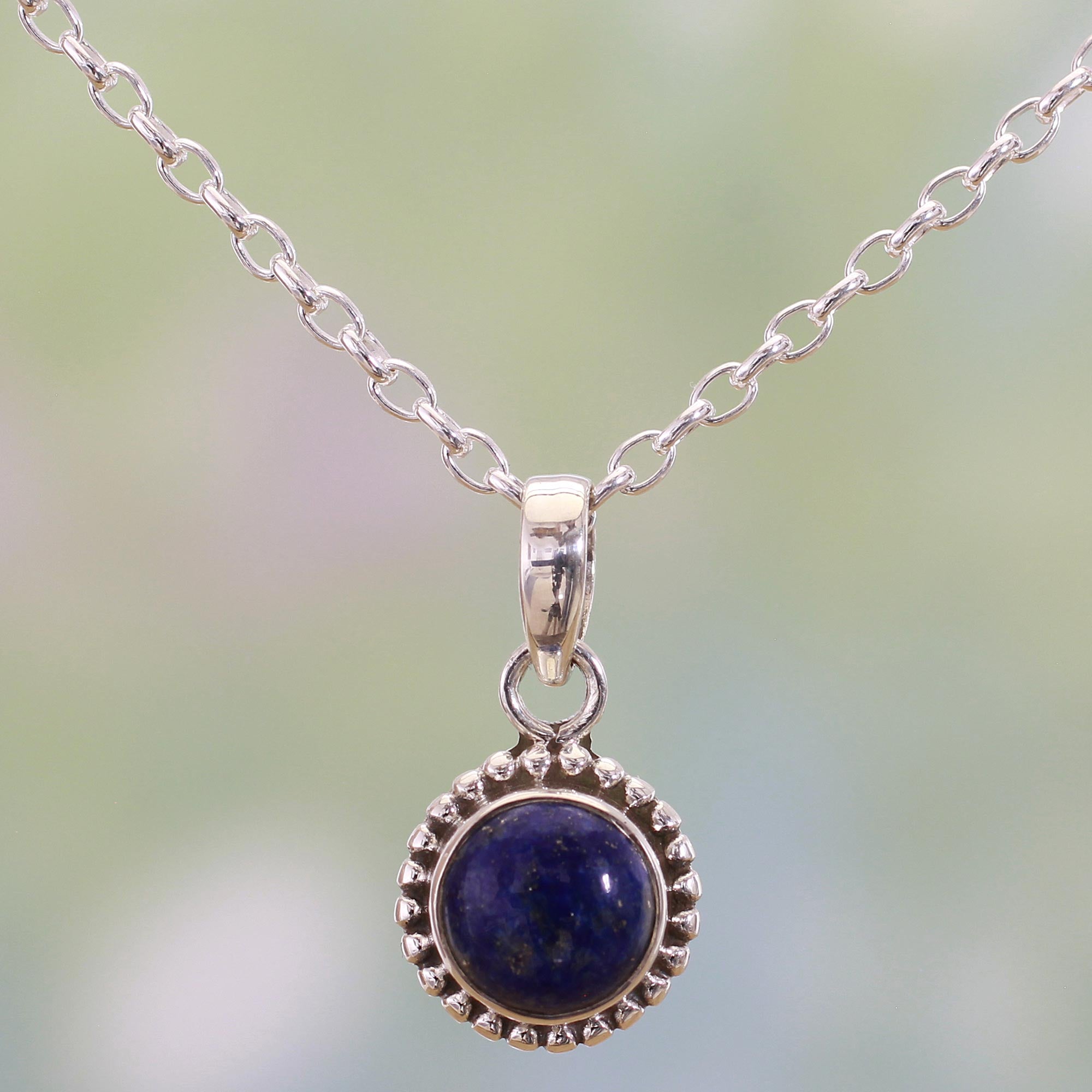 Premium Blue Globe Sterling Silver Pendant Necklace - Handcrafted Elegance