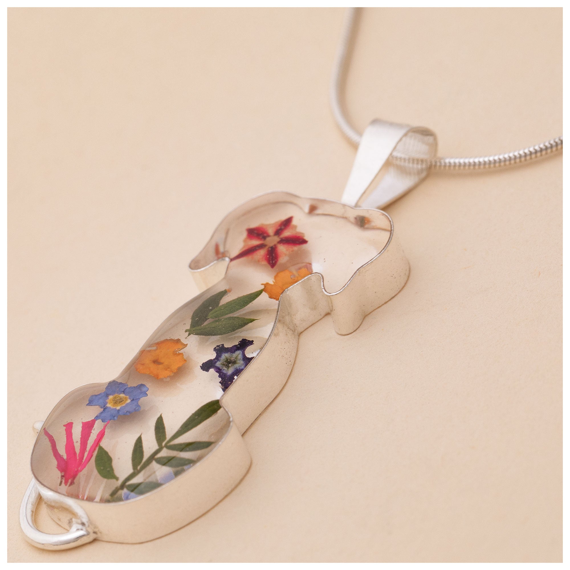 Premium Sterling Silver Dog Necklace with Real Flowers