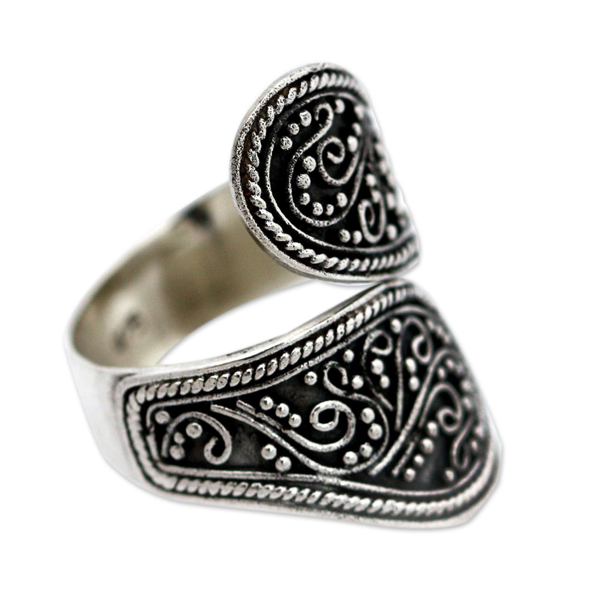 Premium Silver Floral Paisley Wrap Ring – Handcrafted Elegance