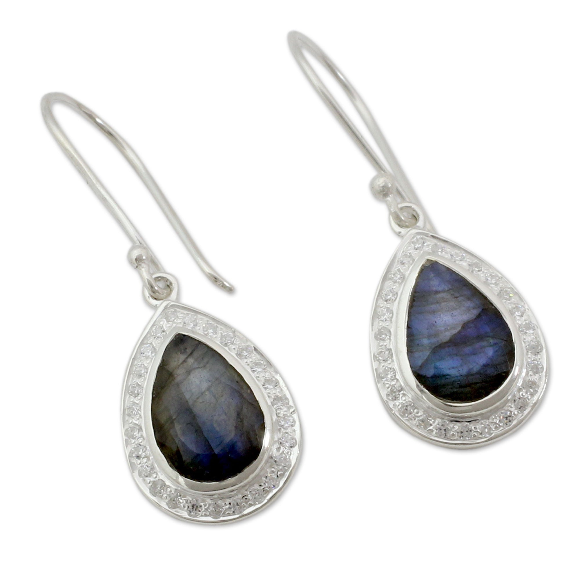 Premium Mystic Dewdrop Sterling Silver Earrings with Iridescent Labradorite