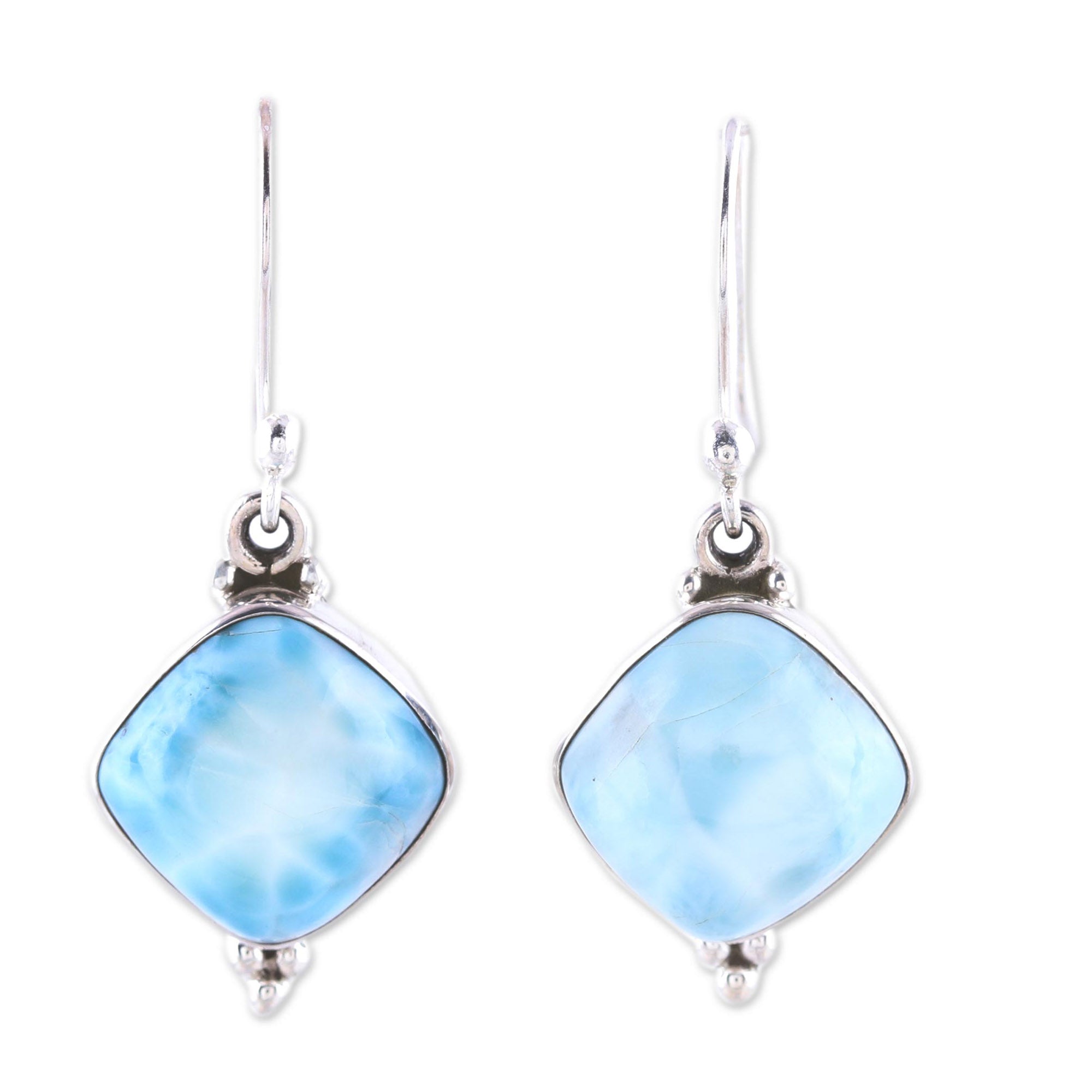 Premium Larimar Dangle Earrings - Handcrafted Sterling Silver Jewelry