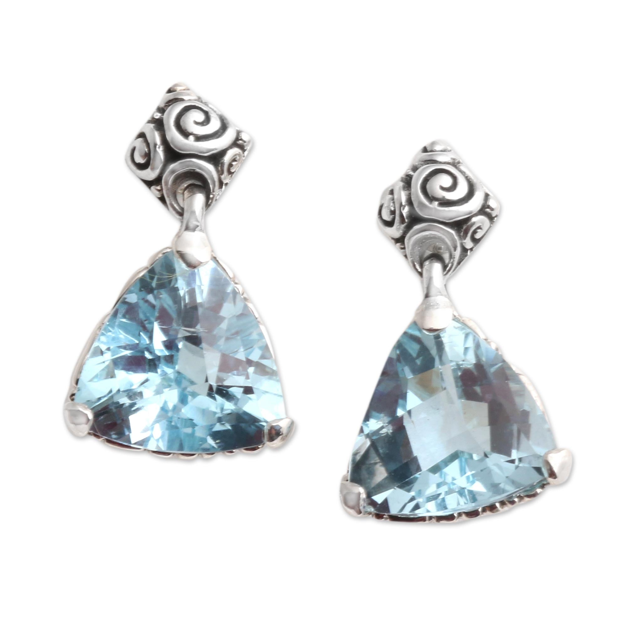 Premium Mystic Trinity Blue Topaz Sterling Silver Dangle Earrings - Upgrade Your Style