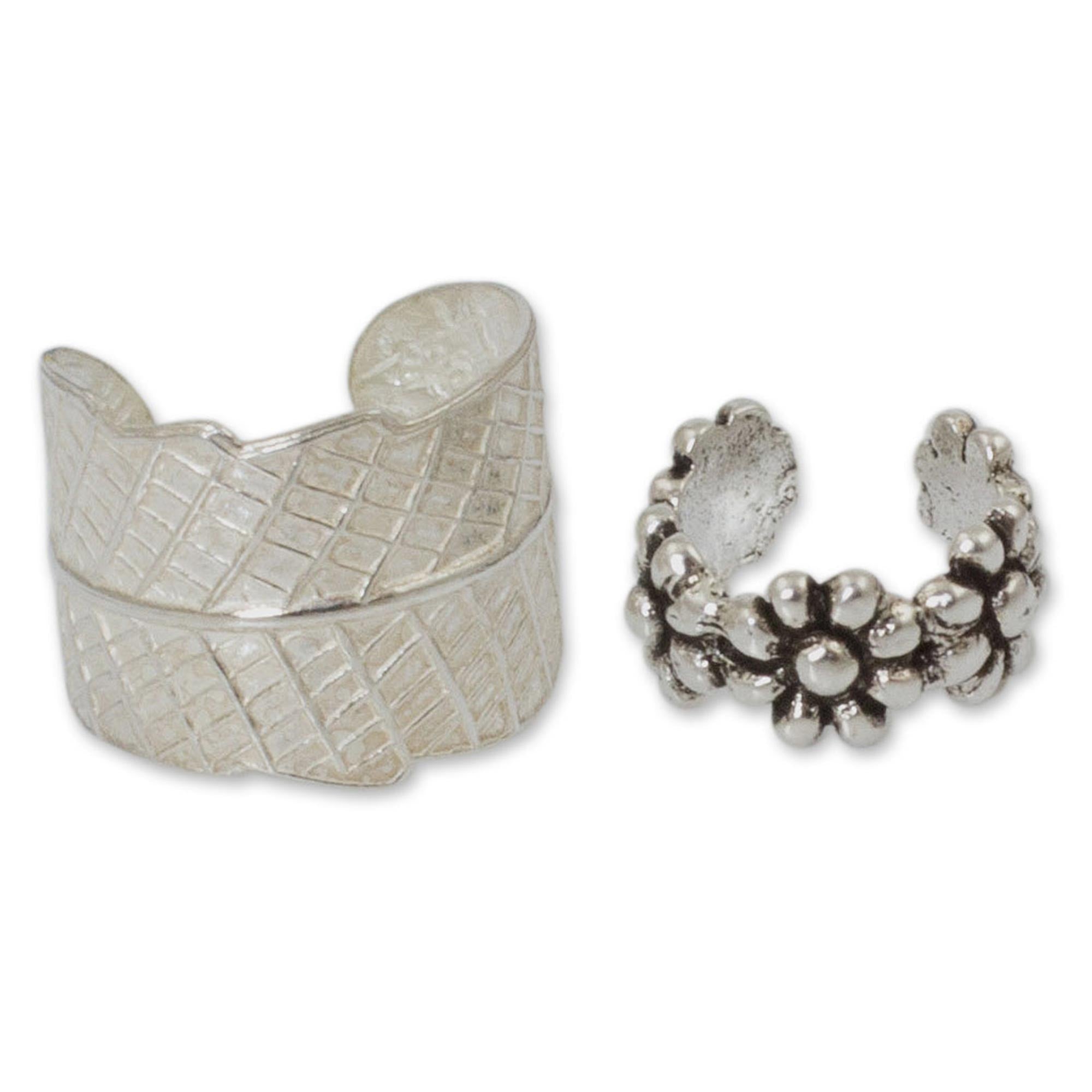 Premium Silver Ear Cuffs: Foliage & Floral Elegance