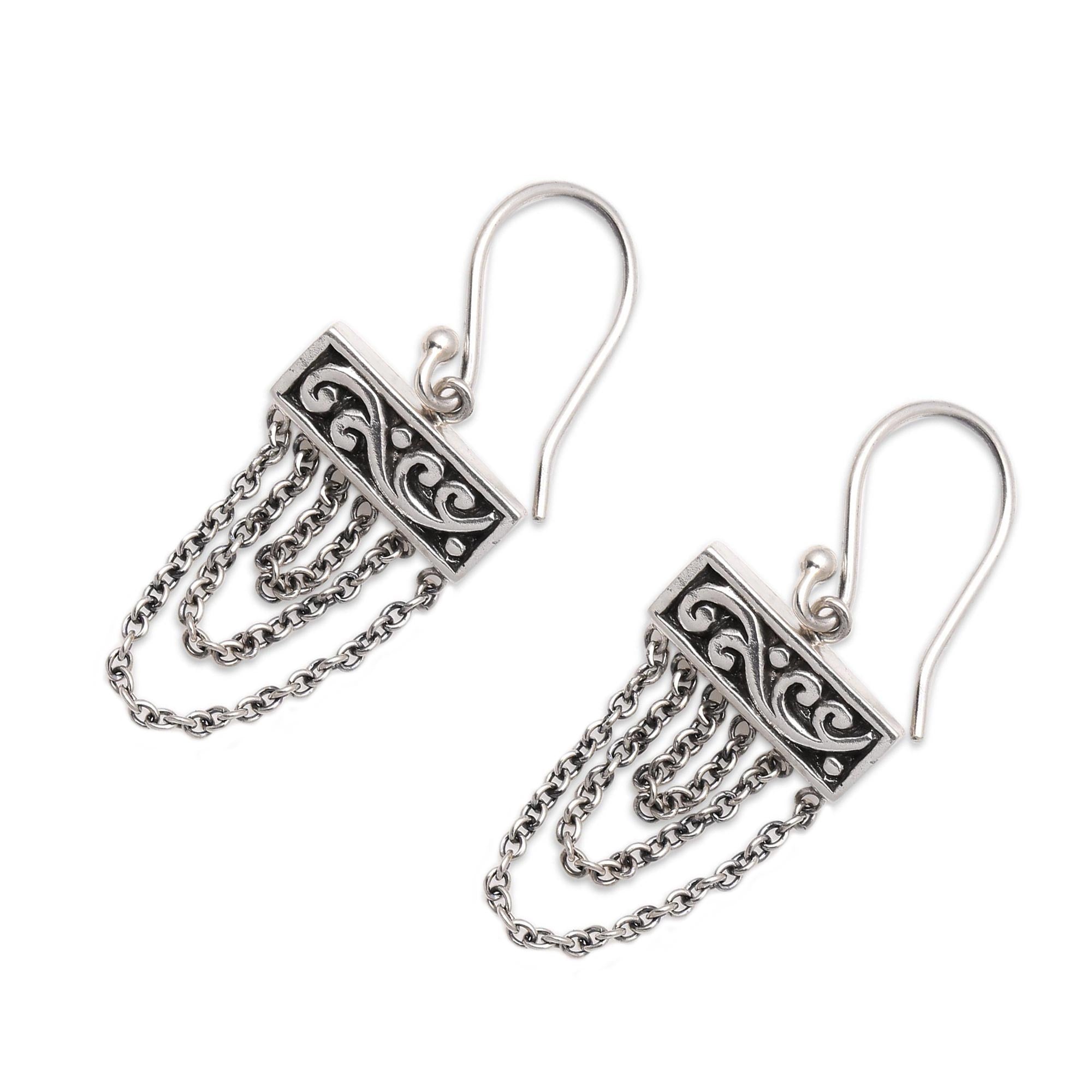 Premium Bali Sterling Silver Chain Dangle Earrings – Handcrafted Elegance