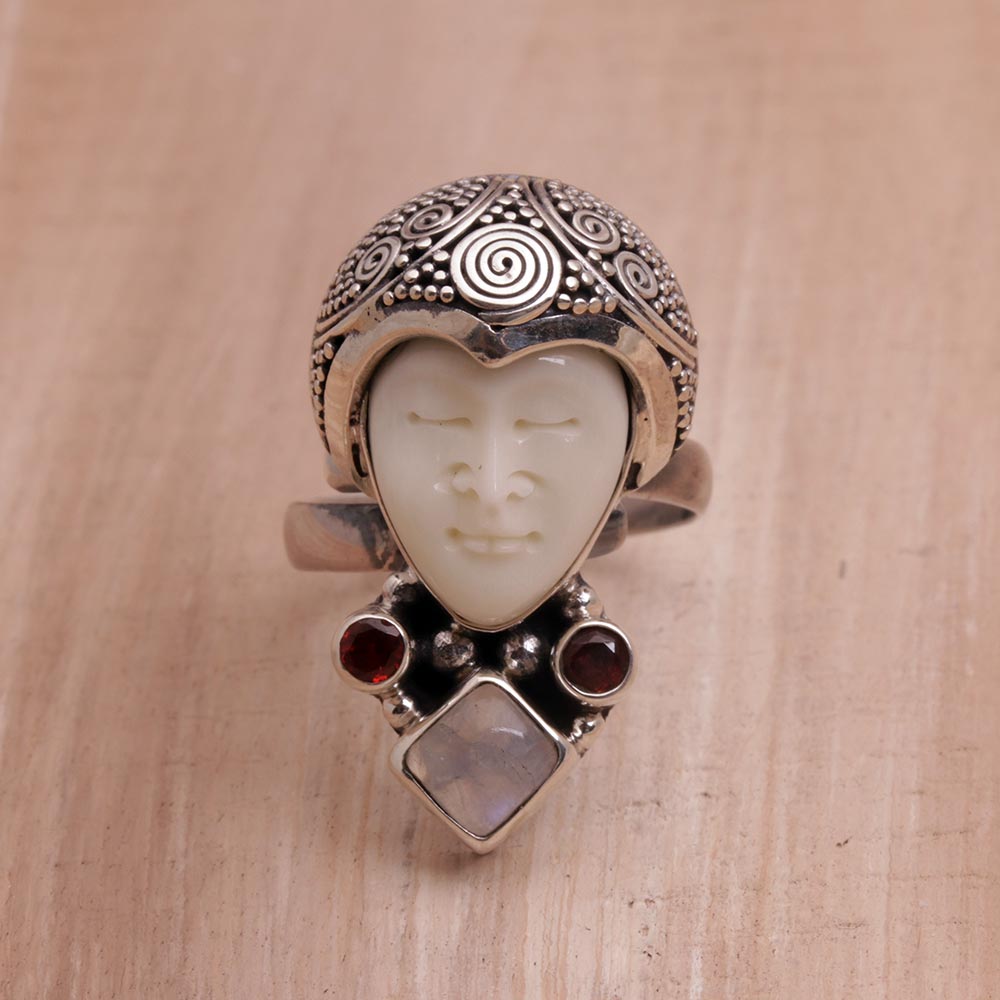 Premium Honored Knight Rainbow Moonstone & Garnet Ring