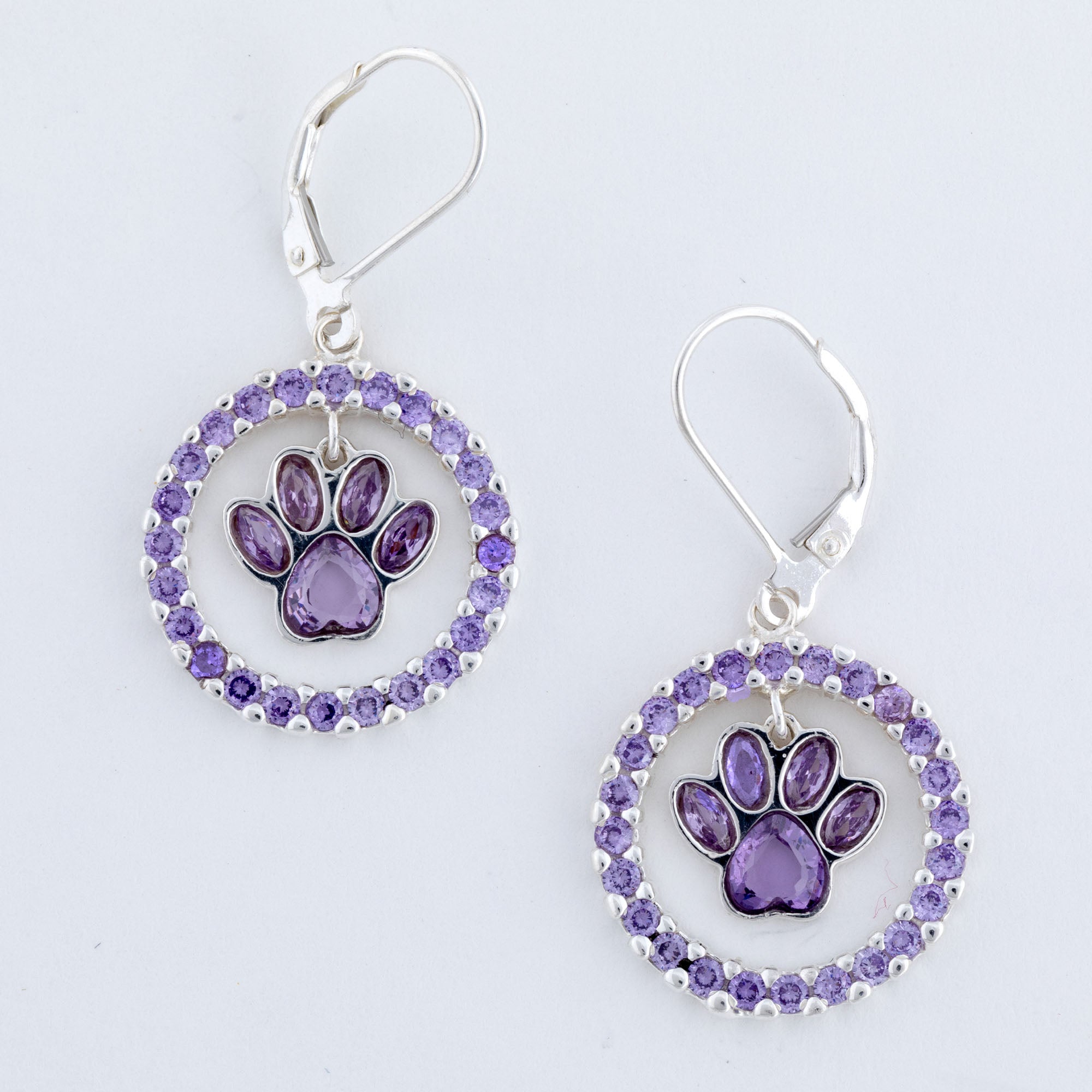 Premium Lavender Crystal Paw Print Dangle Earrings