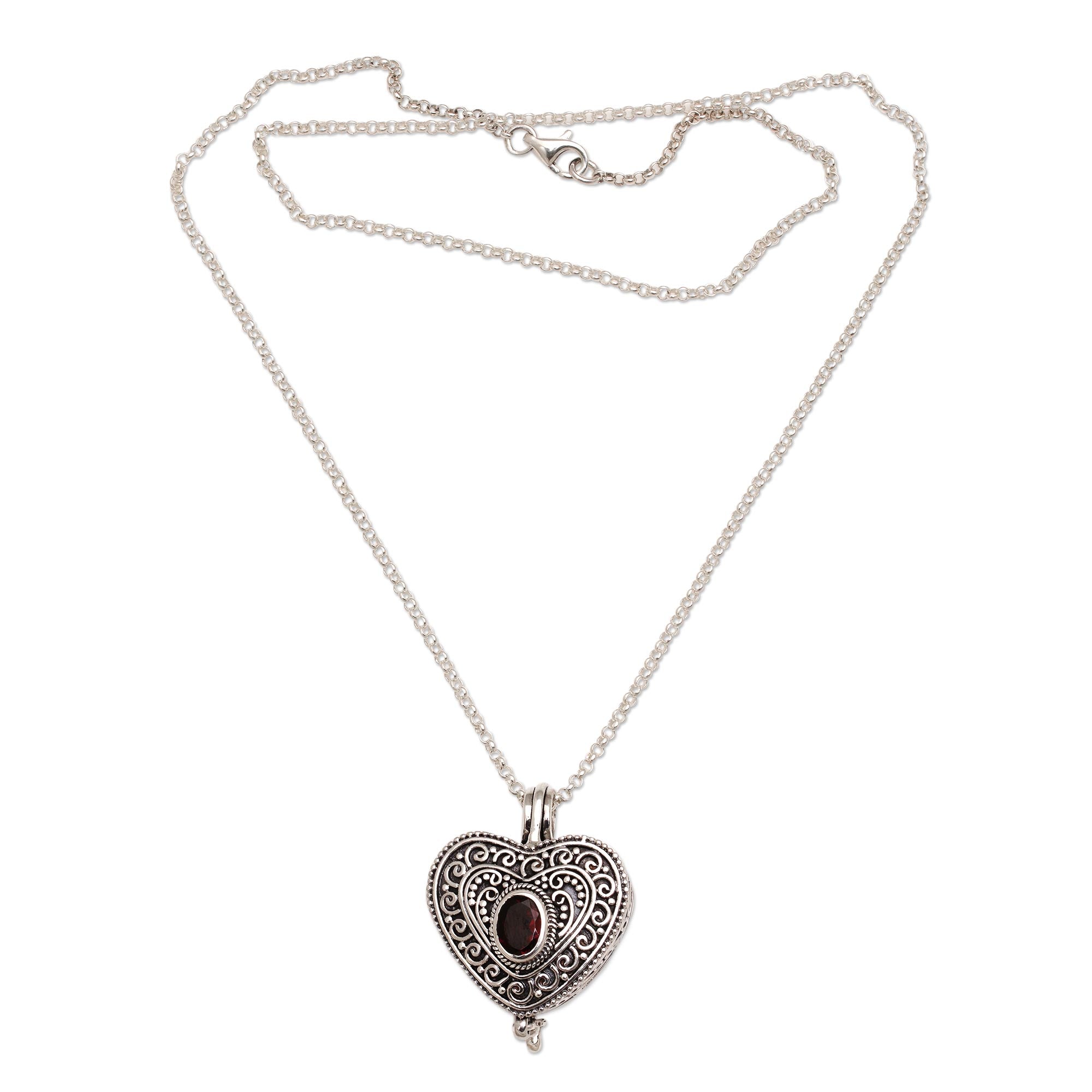 Premium Always In My Heart Garnet Silver Filigree Locket Necklace