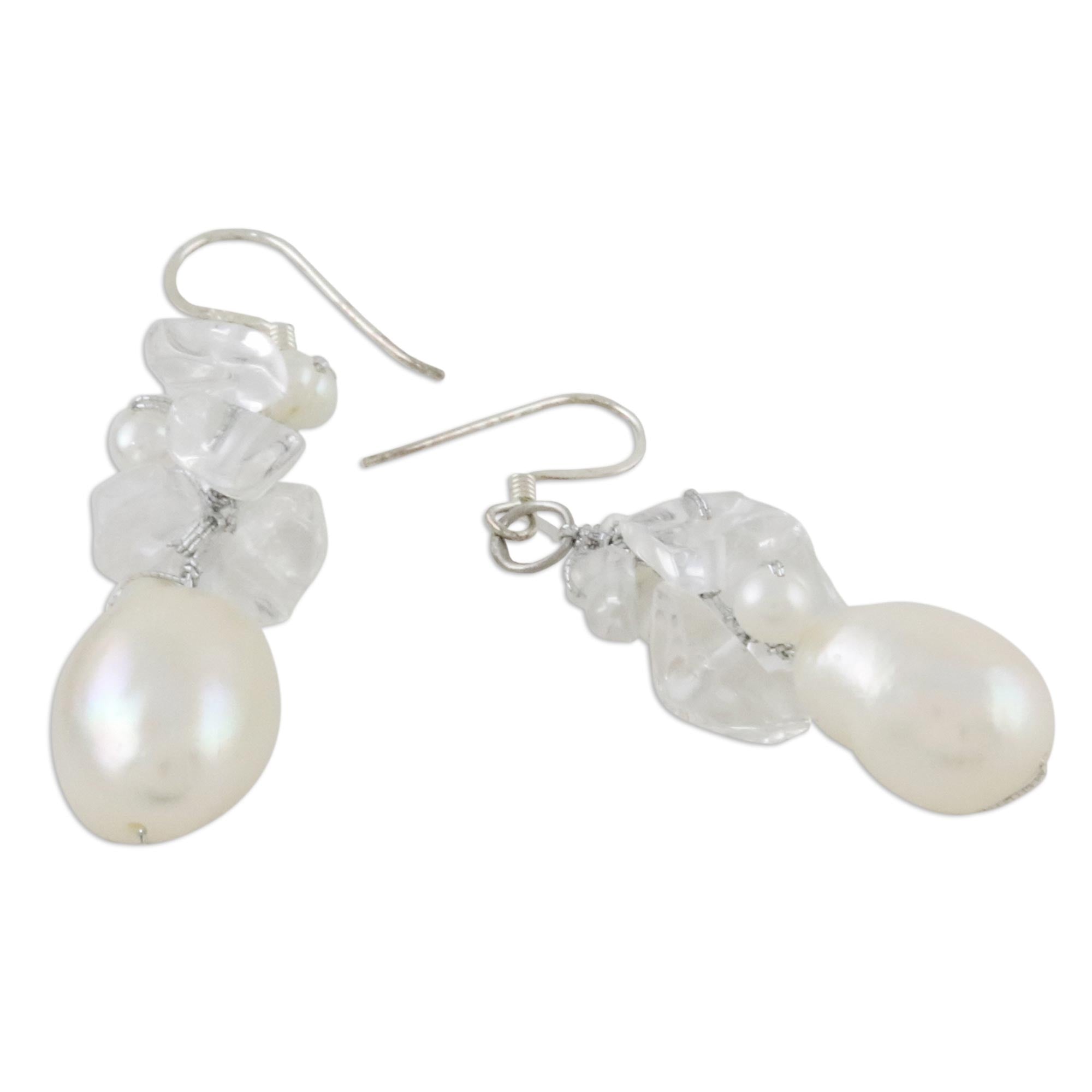 Premium Icicles Pearl & Quartz Cluster Earrings – Handcrafted Elegance