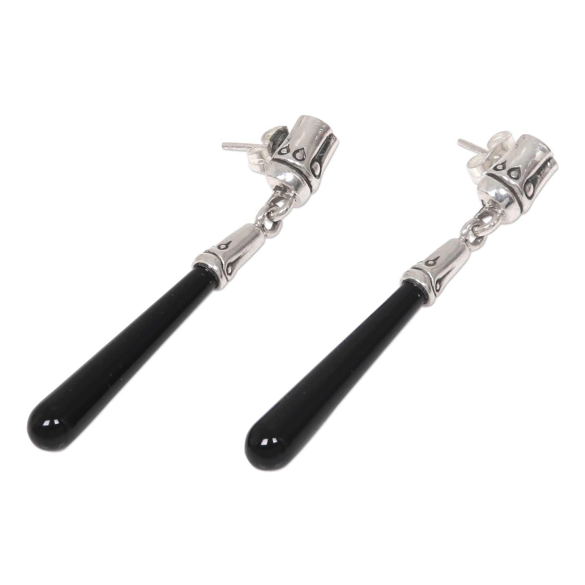 Premium Black Wand Earrings - Handcrafted Onyx & Sterling Silver