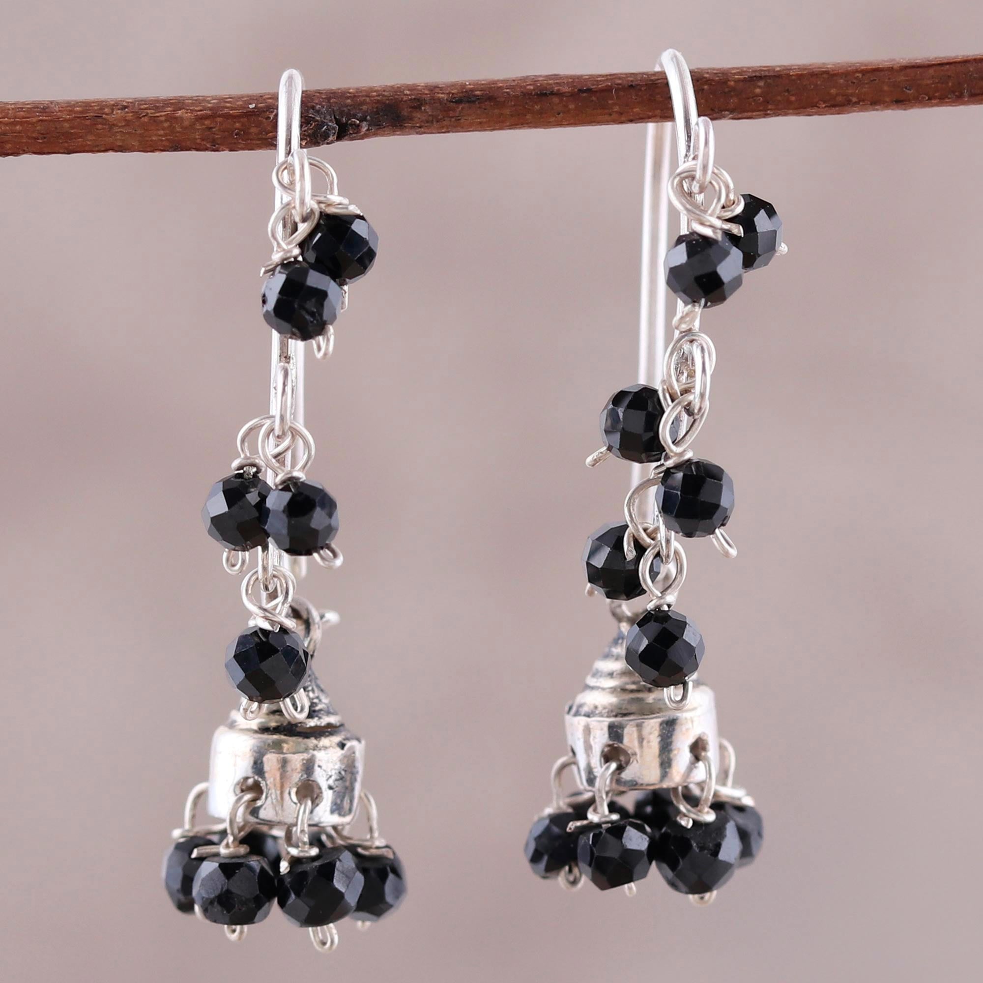 Premium Indian Onyx Chandelier Earrings – Handcrafted Sterling Silver Jewelry