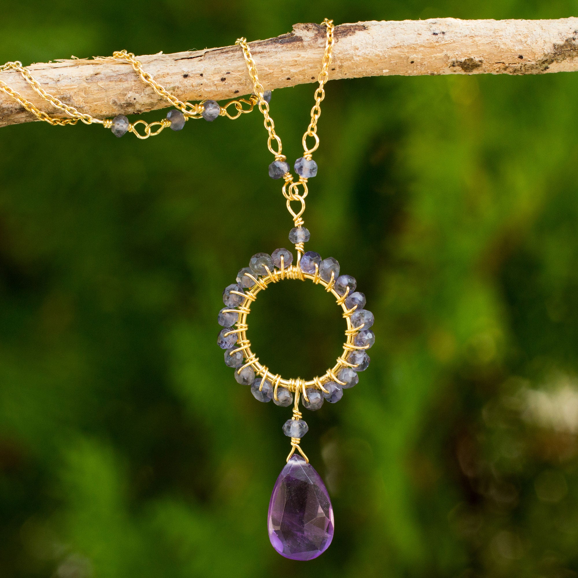 Premium Iris Rain 24K Gold Plated Amethyst & Iolite Necklace