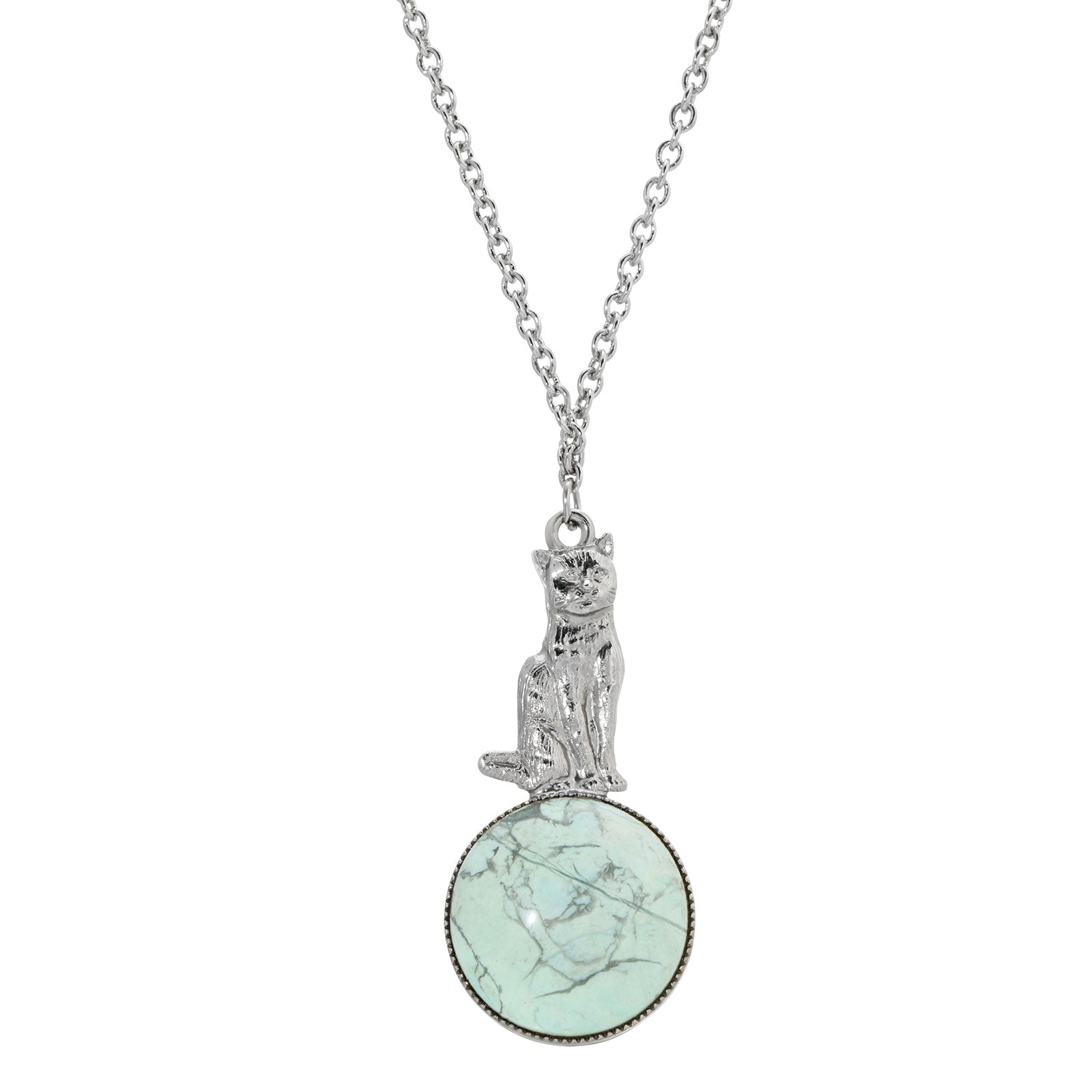 Premium 1928 Jewelry® Silver Tone Turquoise Cat Pendant Necklace - 28 Inches