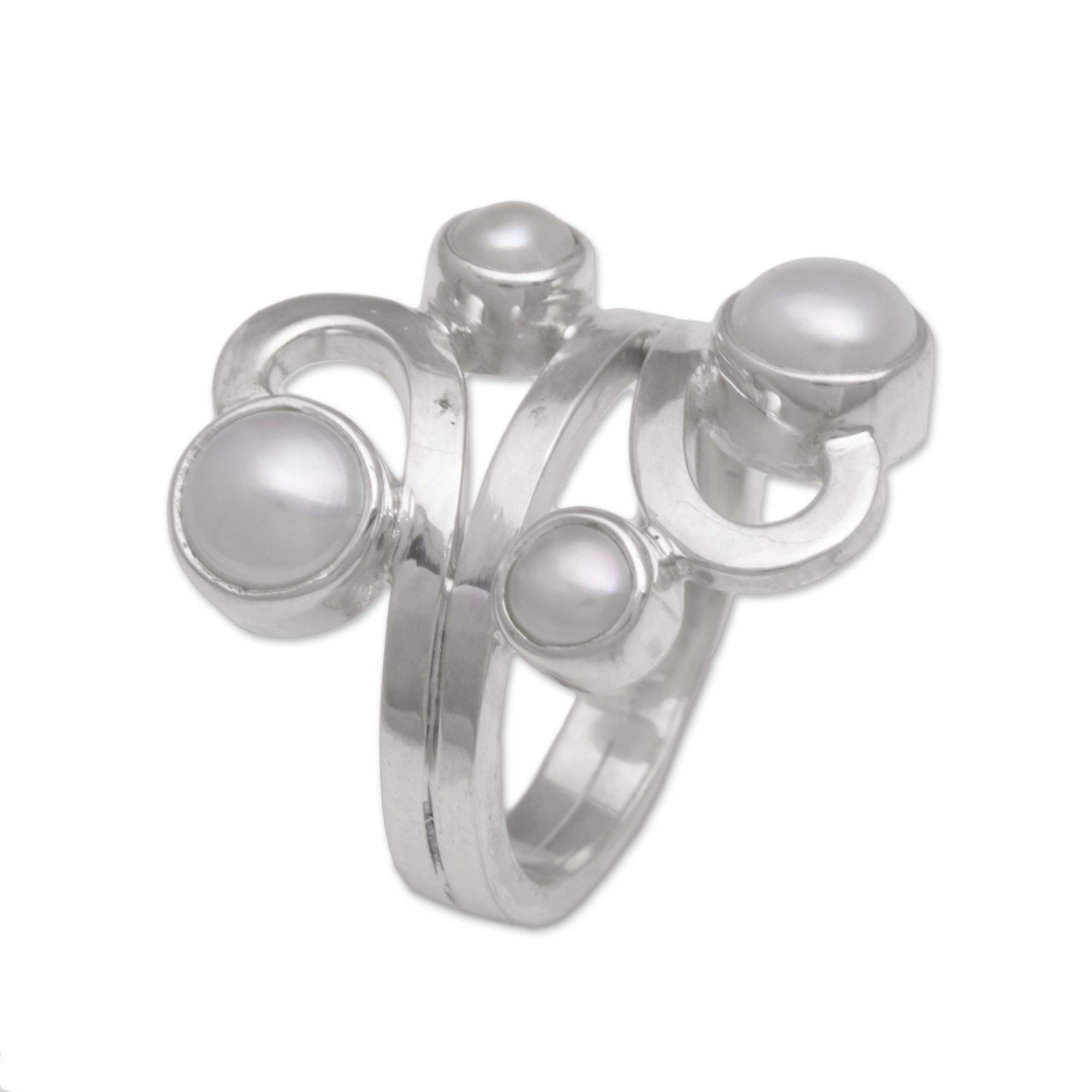 Premium Vine Glow Cultured Pearl and Sterling Silver Cocktail Ring - Handcrafted in Bali