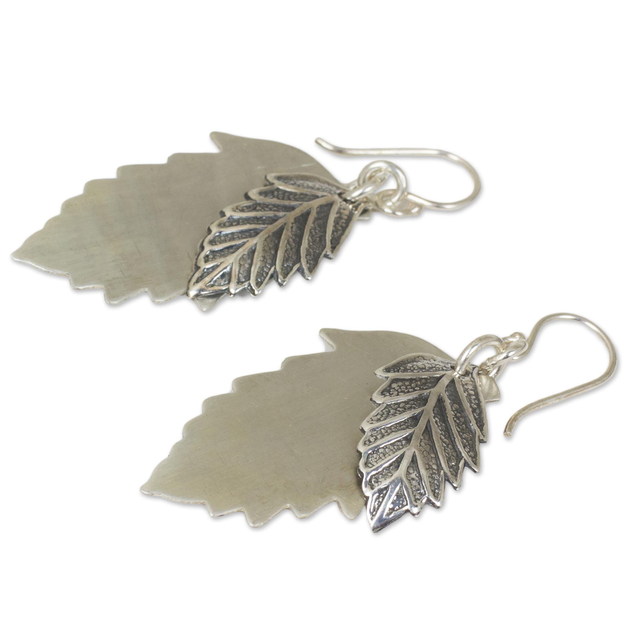 Premium Leaf Shadows 925 Sterling Silver Artisan Earrings – Nature-Inspired Elegance