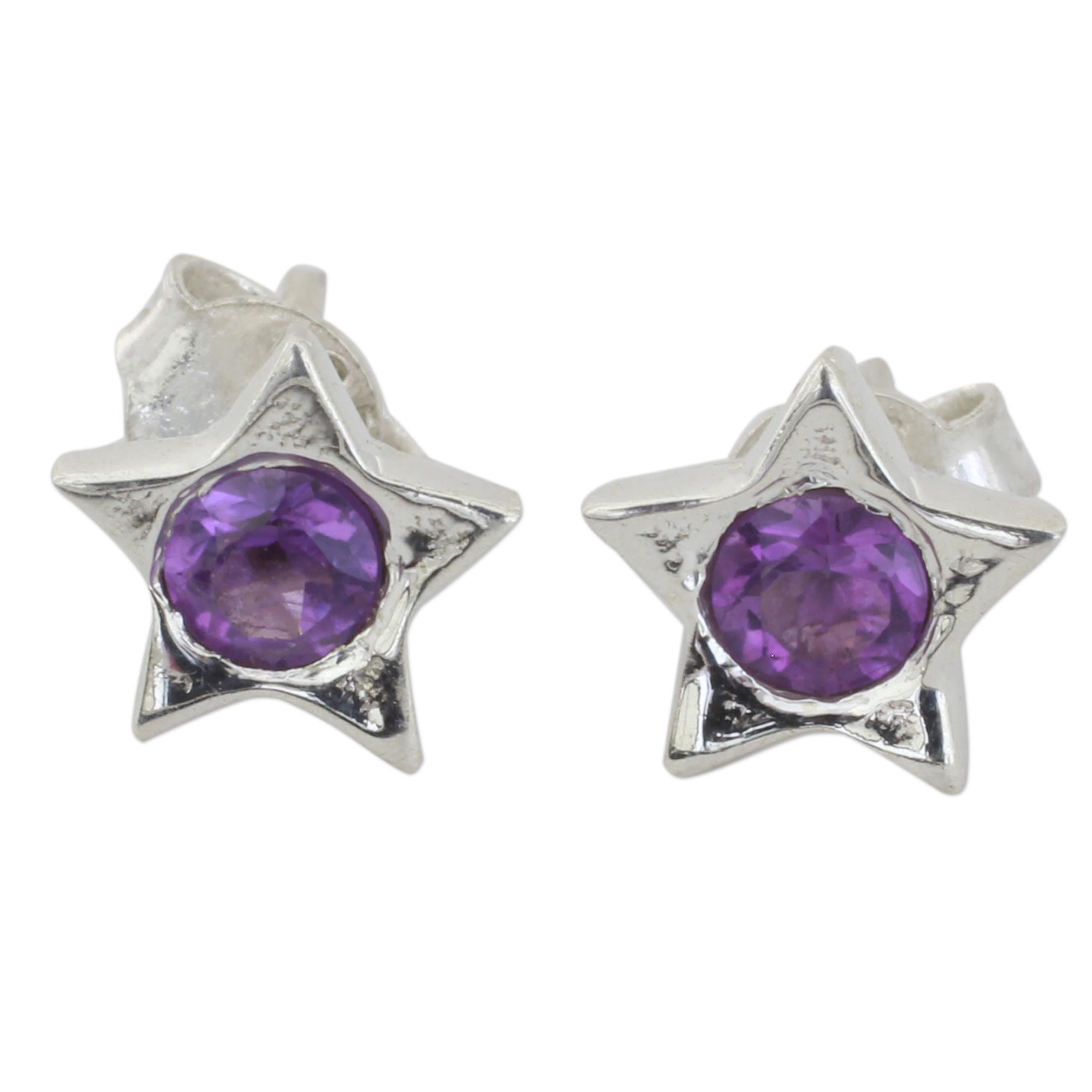 Premium Star Shaped Amethyst Stud Earrings in Sterling Silver